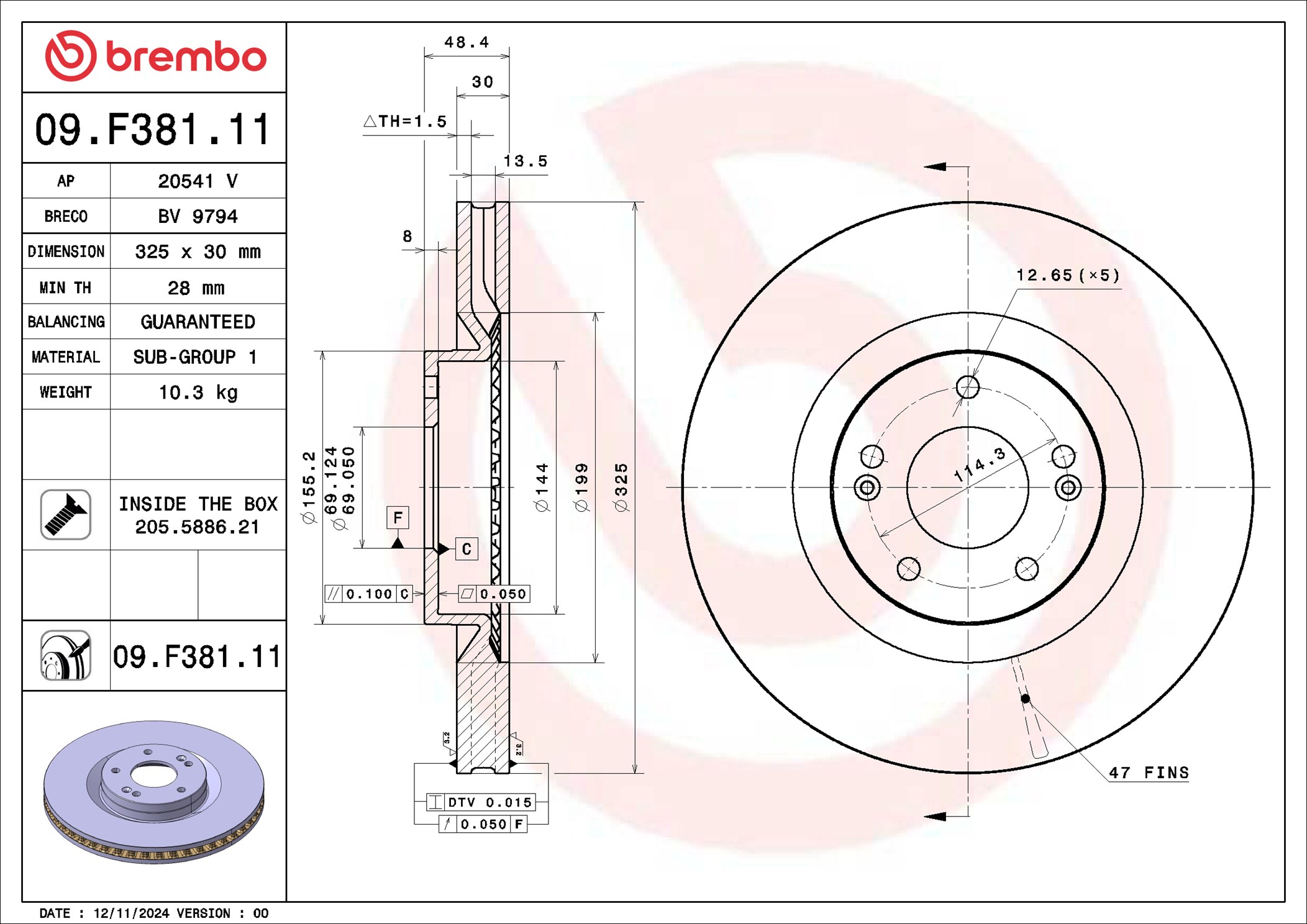 BREMBO 09.F381.11 PRIME LINE - UV Coated Bremsscheibe