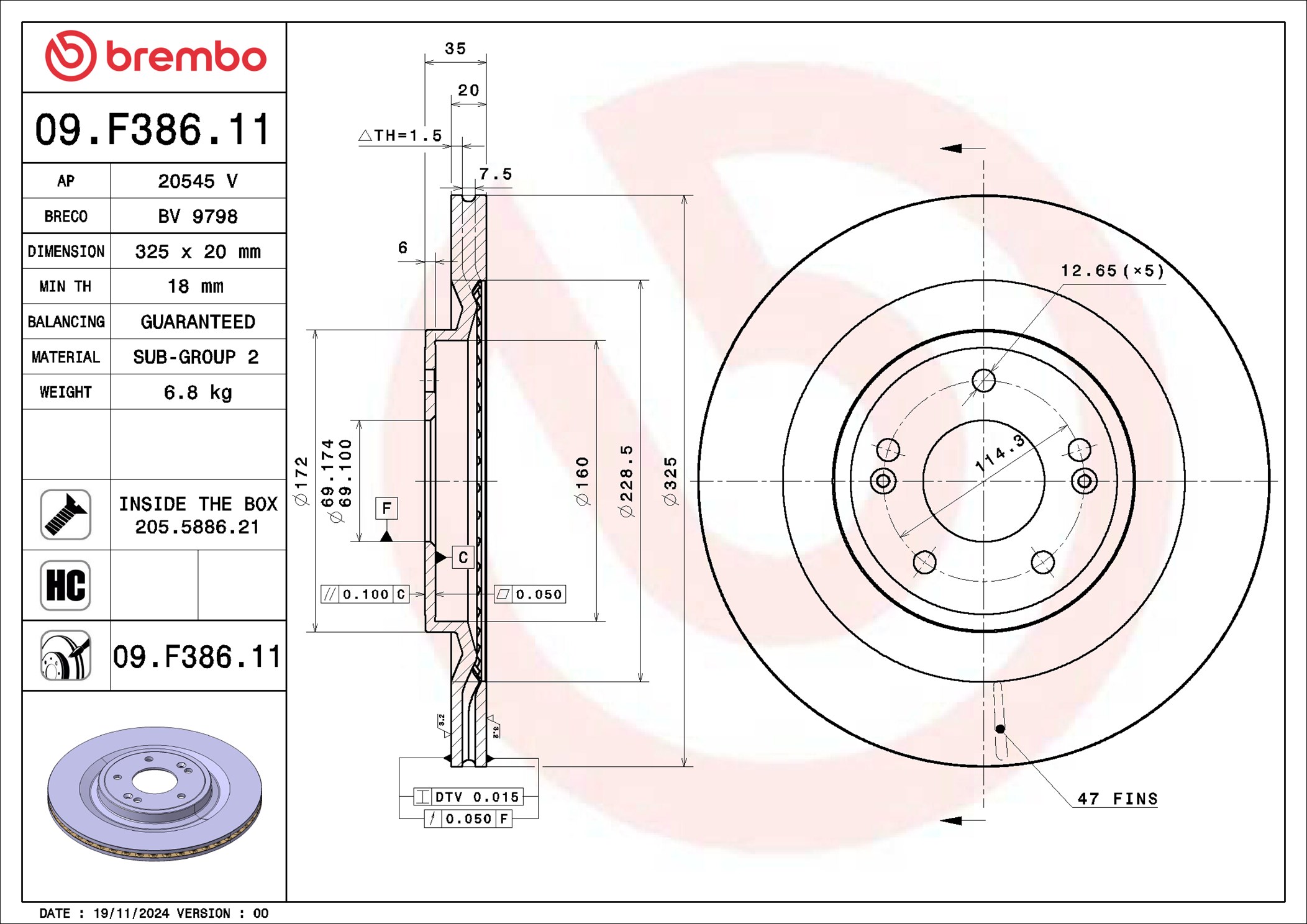 BREMBO 09.F386.11 PRIME LINE - UV Coated Bremsscheibe