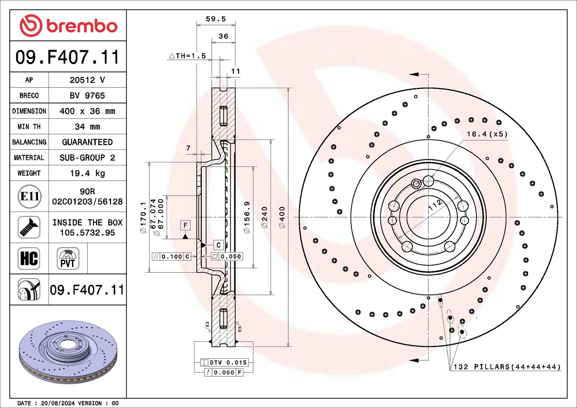 BREMBO 09.F407.11 PRIME LINE - UV Coated Bremsscheibe