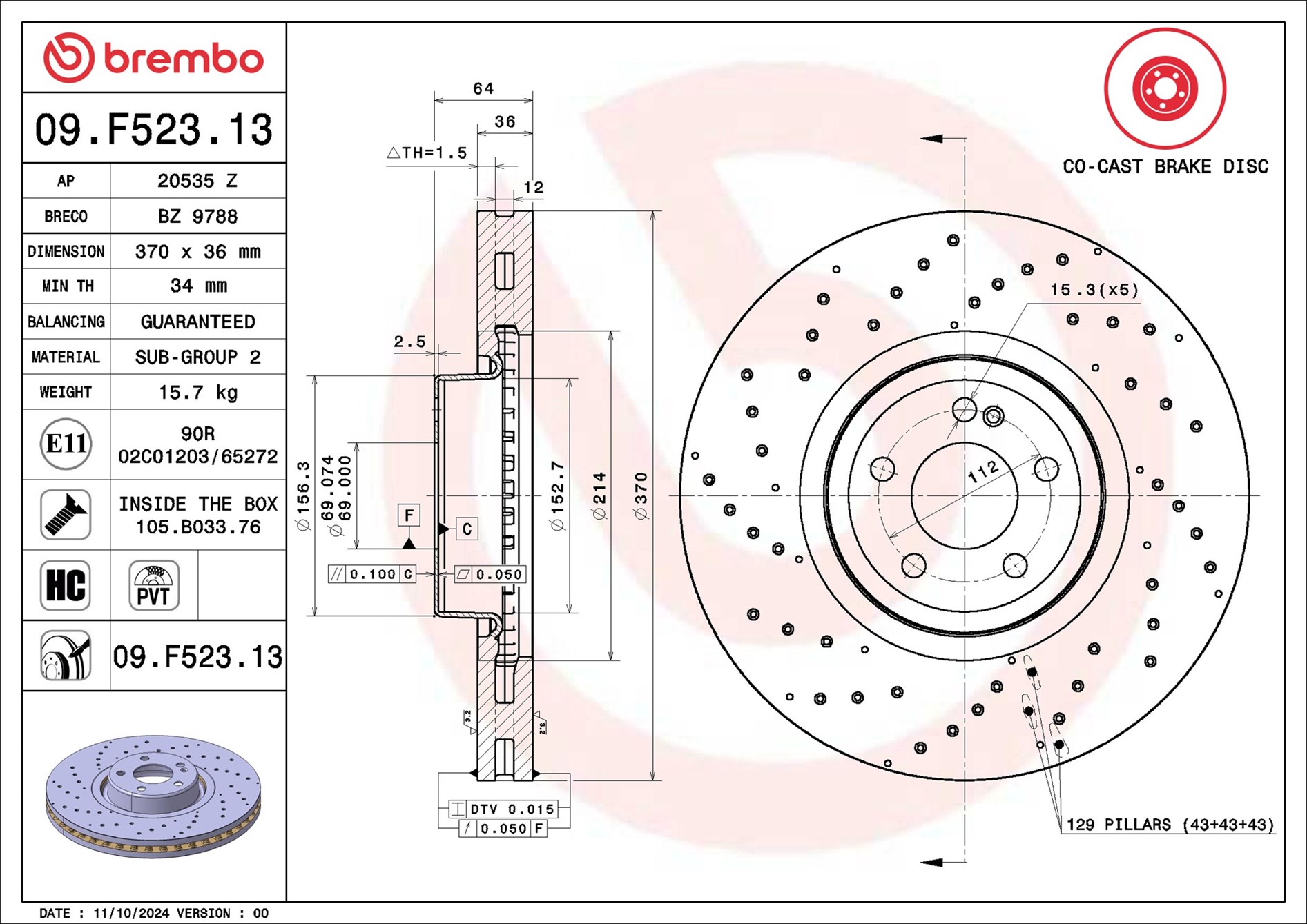 BREMBO 09.F523.13 PRIME LINE - Co-Cast Bremsscheibe