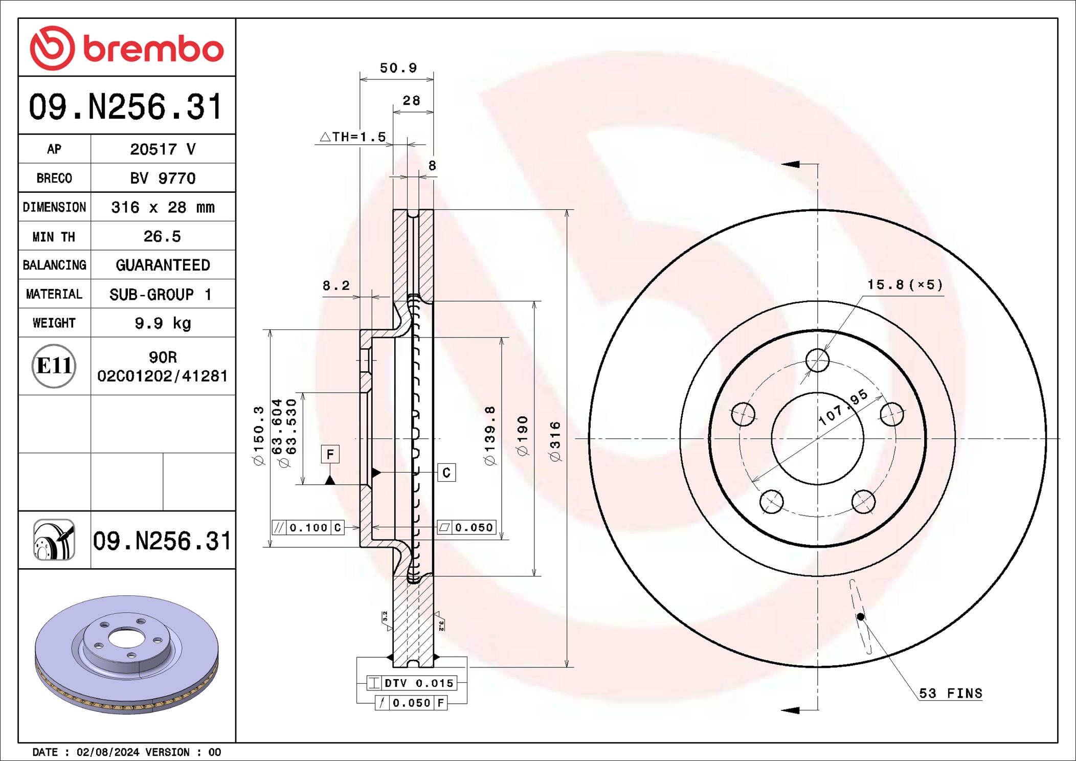 BREMBO 09.N256.31 PRIME LINE - UV Coated Bremsscheibe