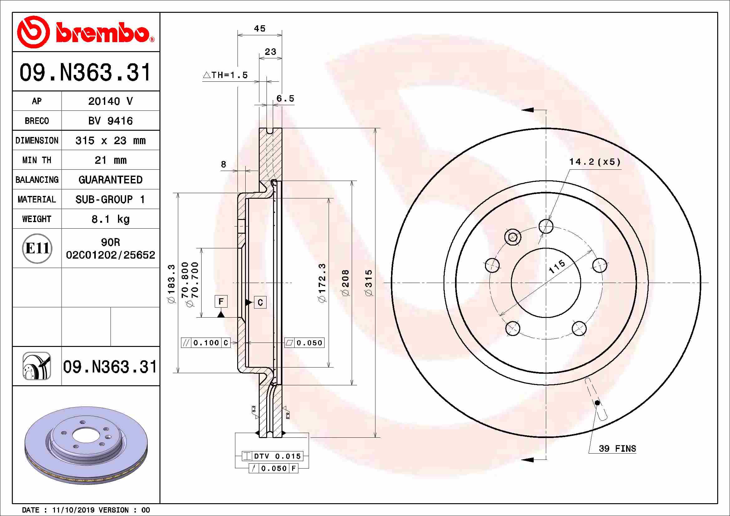 BREMBO 09.N363.31 Bremsscheibe