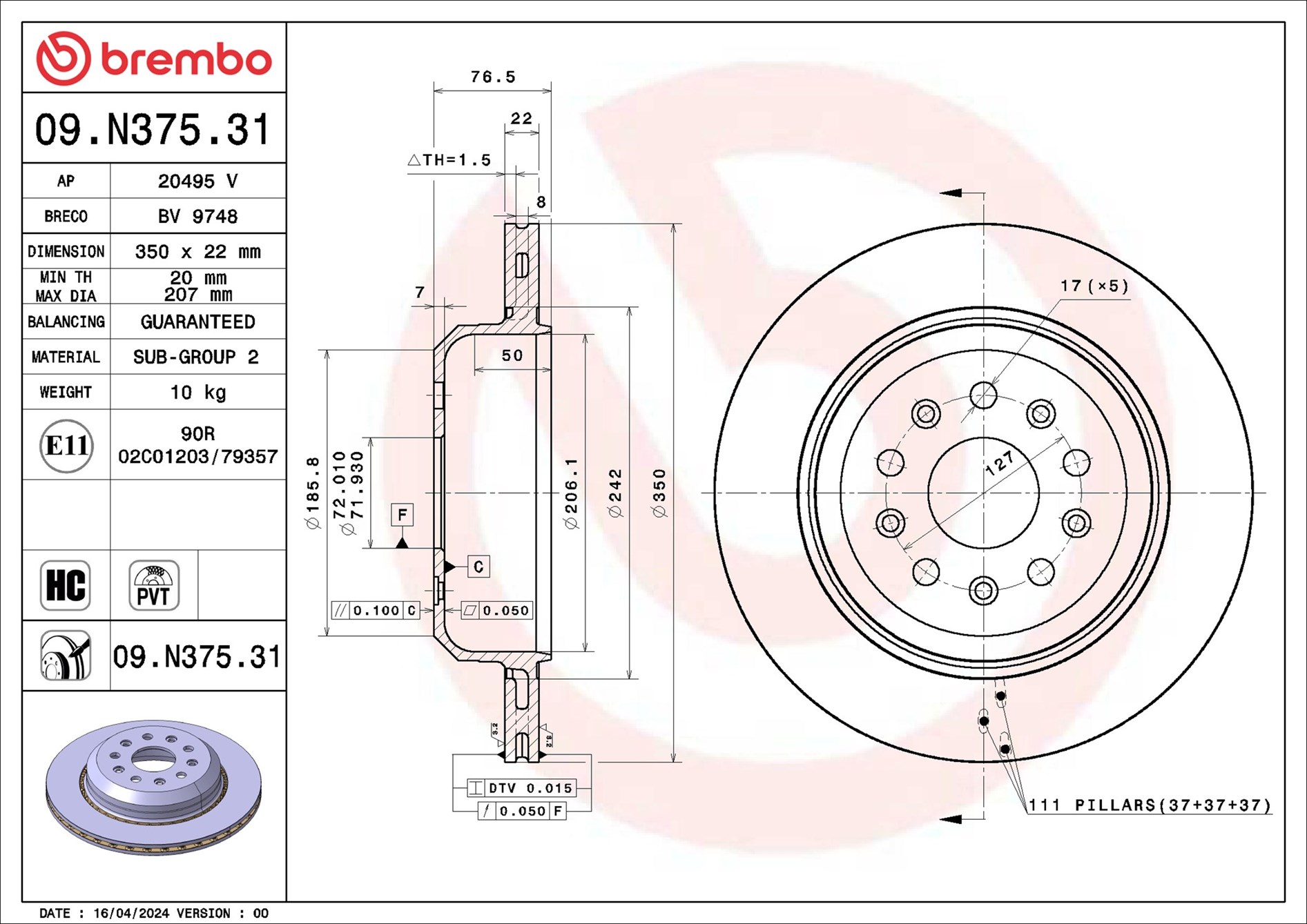 BREMBO 09.N375.31 PRIME...