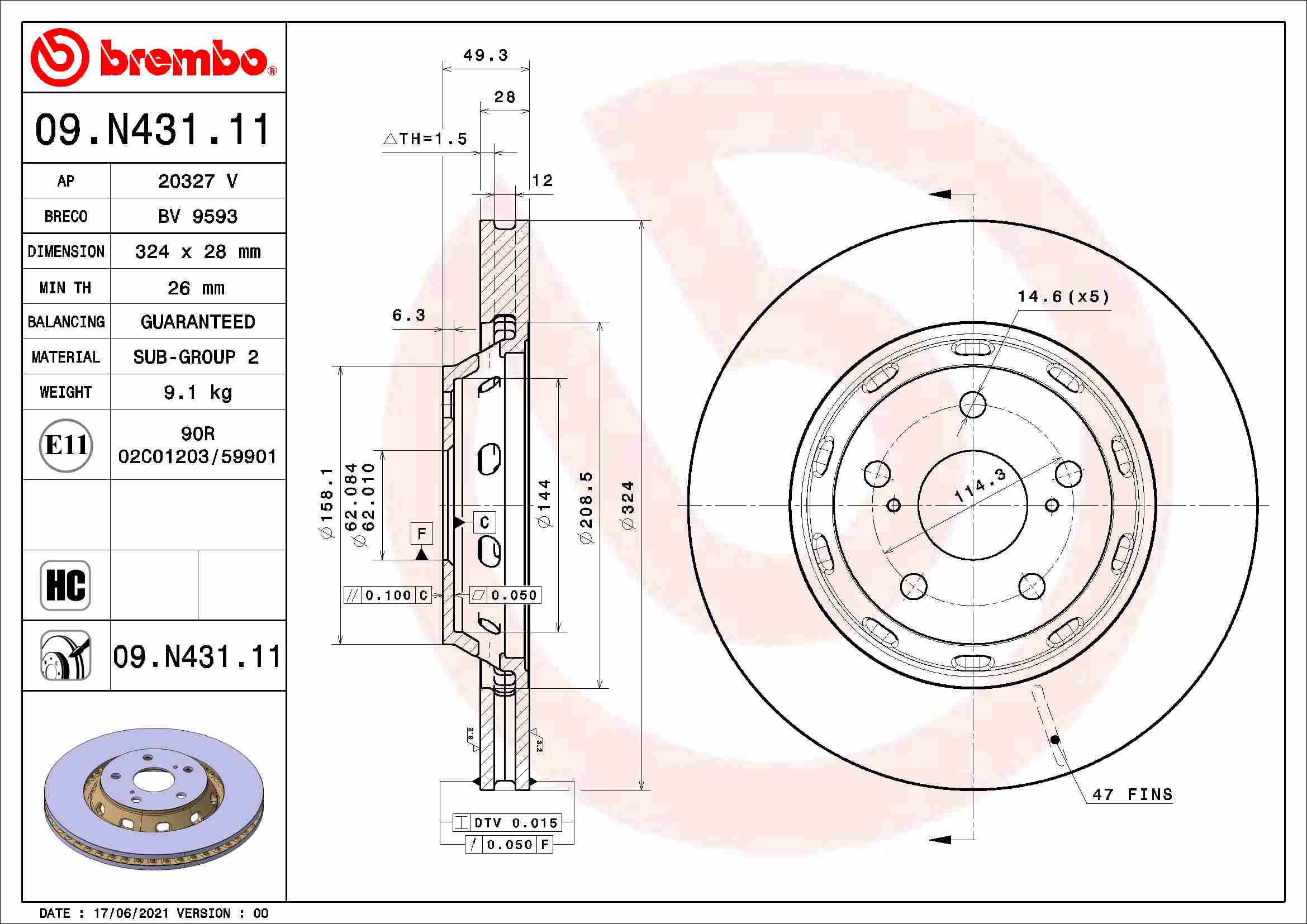 BREMBO 09.N431.11 Discofreno