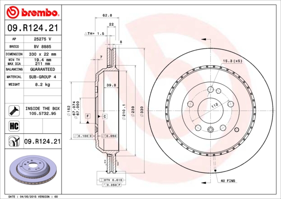 BREMBO 09.R124.21 Bremsscheibe