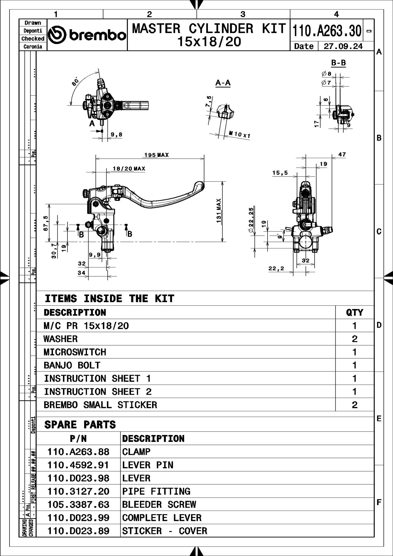 BREMBO 110A26330 UPGRADE - BrakeMasterCylinder - RCS Handbremszylinder (Zweirad)