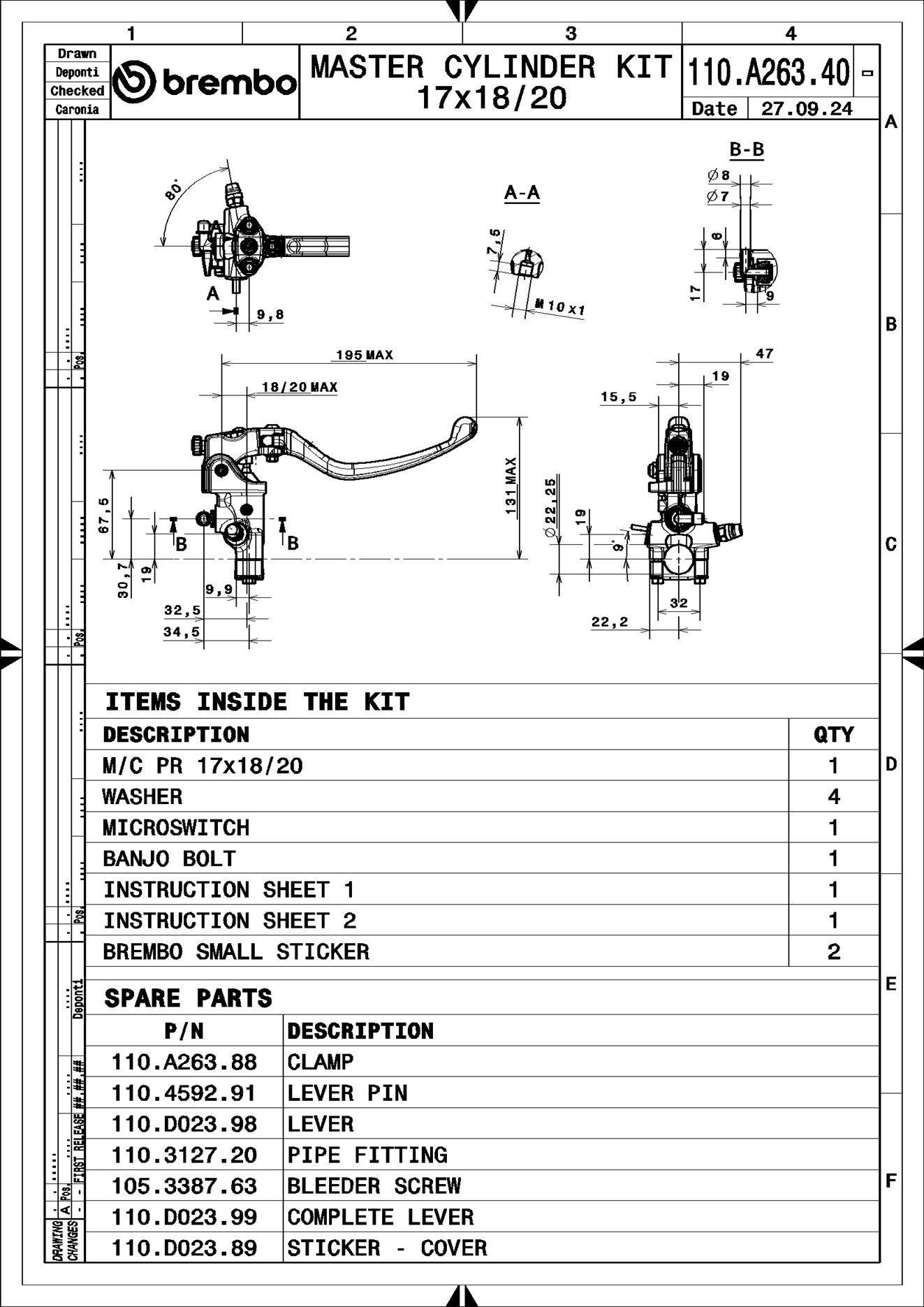 BREMBO 110A26340 UPGRADE - BrakeMasterCylinder - RCS Handbremszylinder (Zweirad)