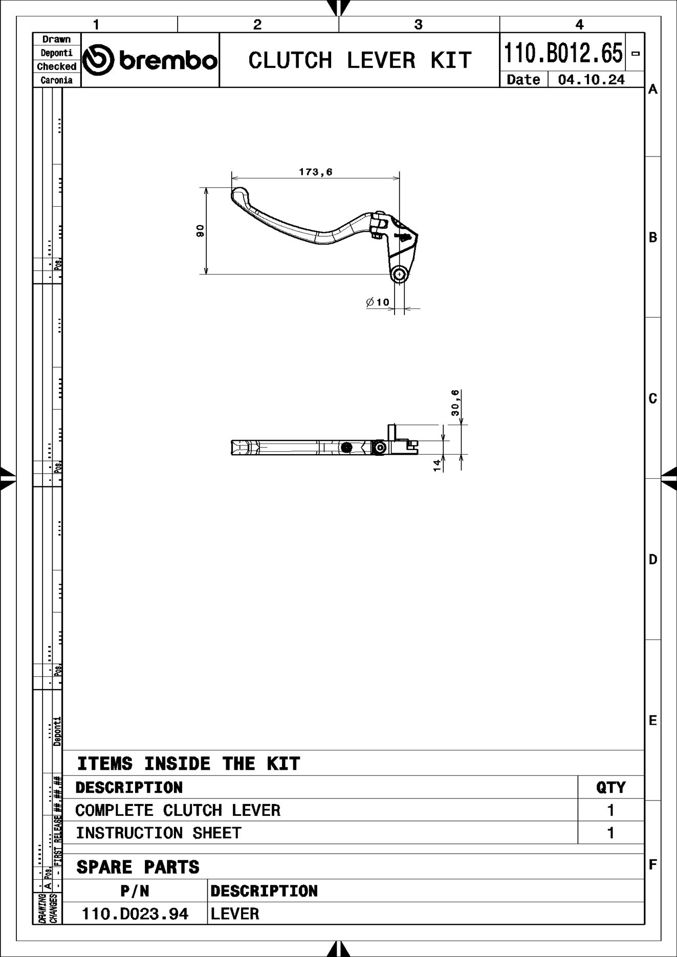 BREMBO 110B01265 ESSENTIAL - Mechanical Clutch Lever Handbremszylinder (Zweirad)
