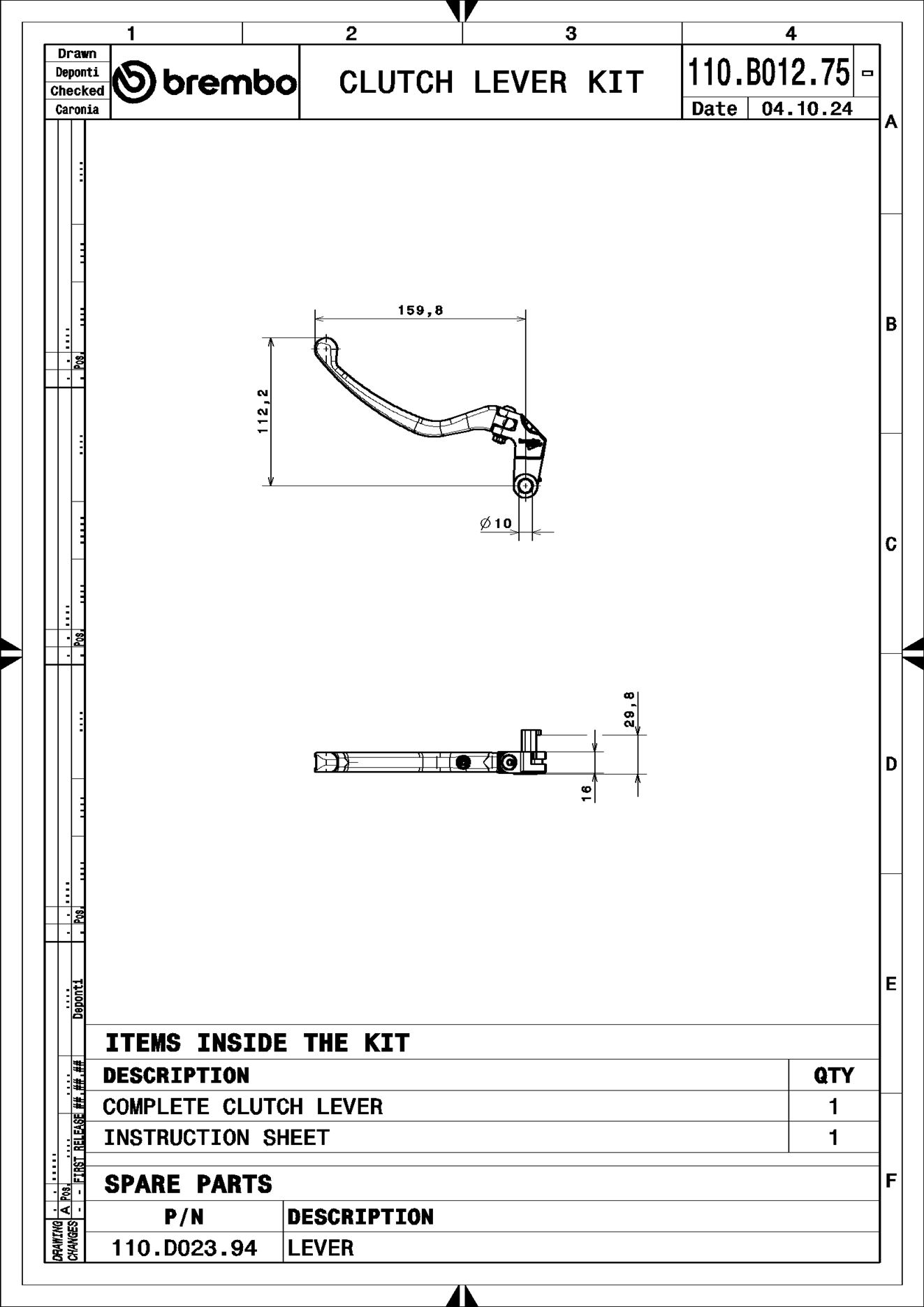 BREMBO 110B01275 ESSENTIAL - Mechanical Clutch Lever Handbremszylinder (Zweirad)
