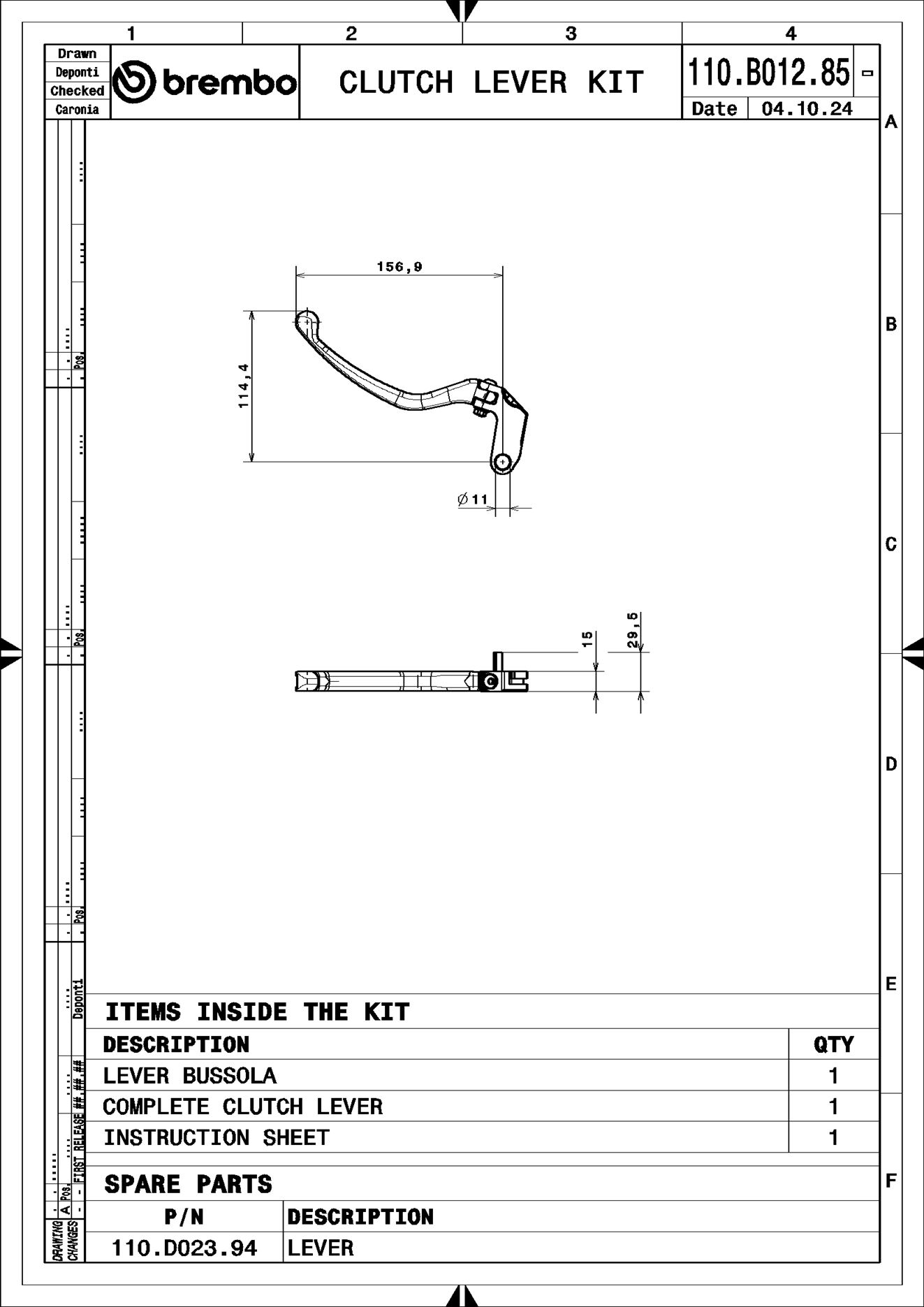 BREMBO 110B01285 ESSENTIAL - Mechanical Clutch Lever Handbremszylinder (Zweirad)