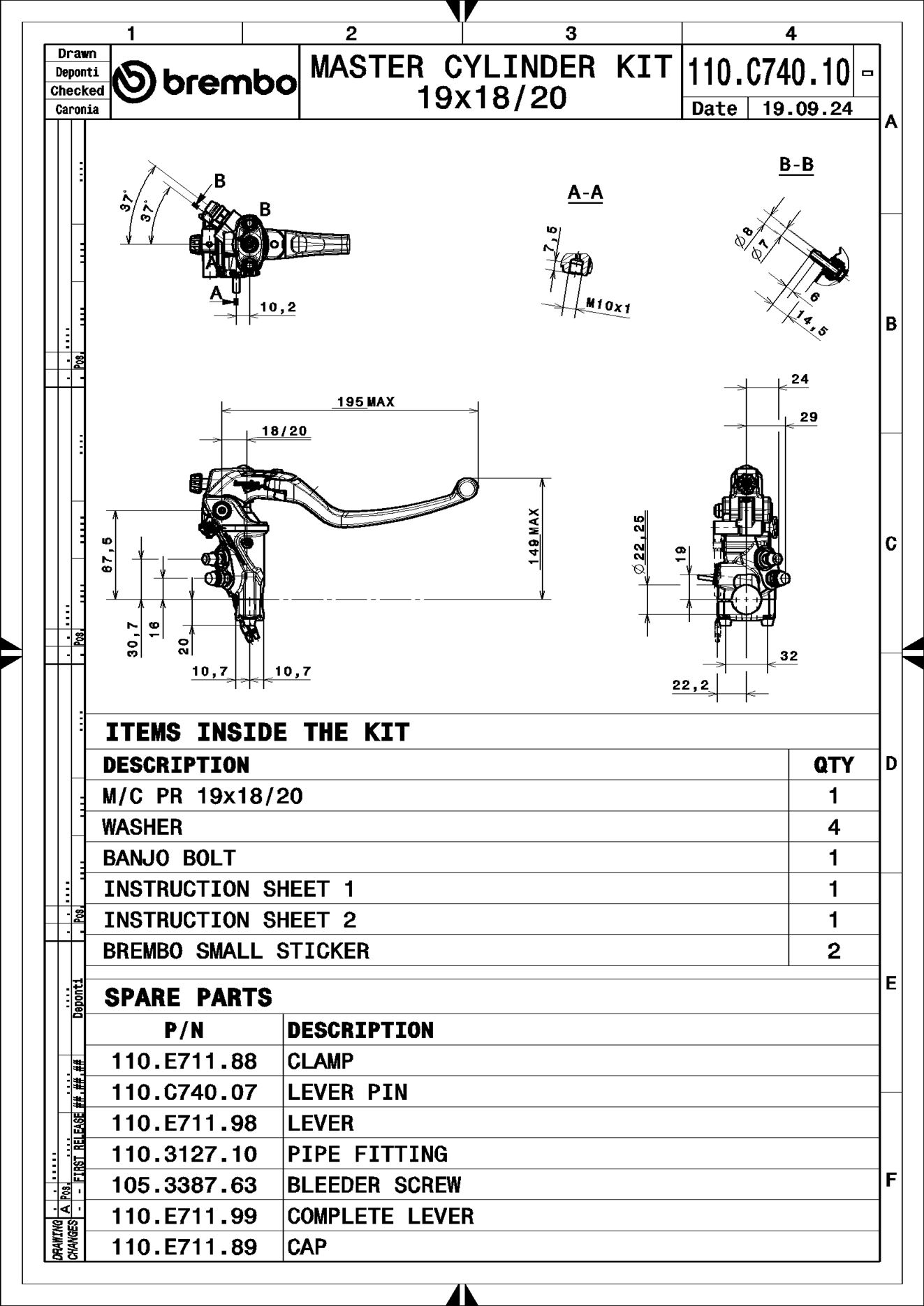 BREMBO 110C74010 UPGRADE - BrakeMasterCylinder - RCS Corsacorta Handbremszylinder (Zweirad)