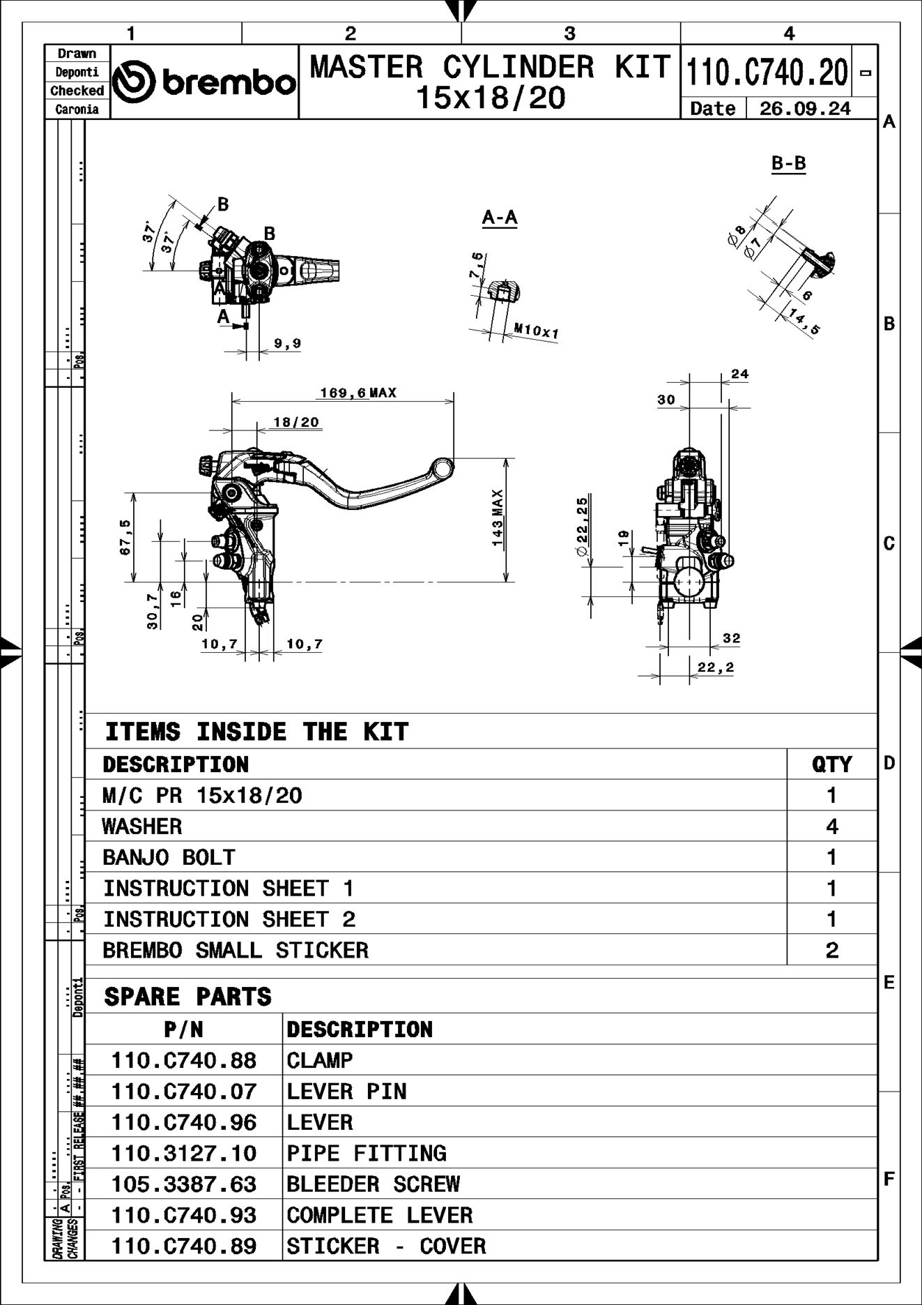 BREMBO 110C74020 UPGRADE - BrakeMasterCylinder - RCS Corsacorta Handbremszylinder (Zweirad)