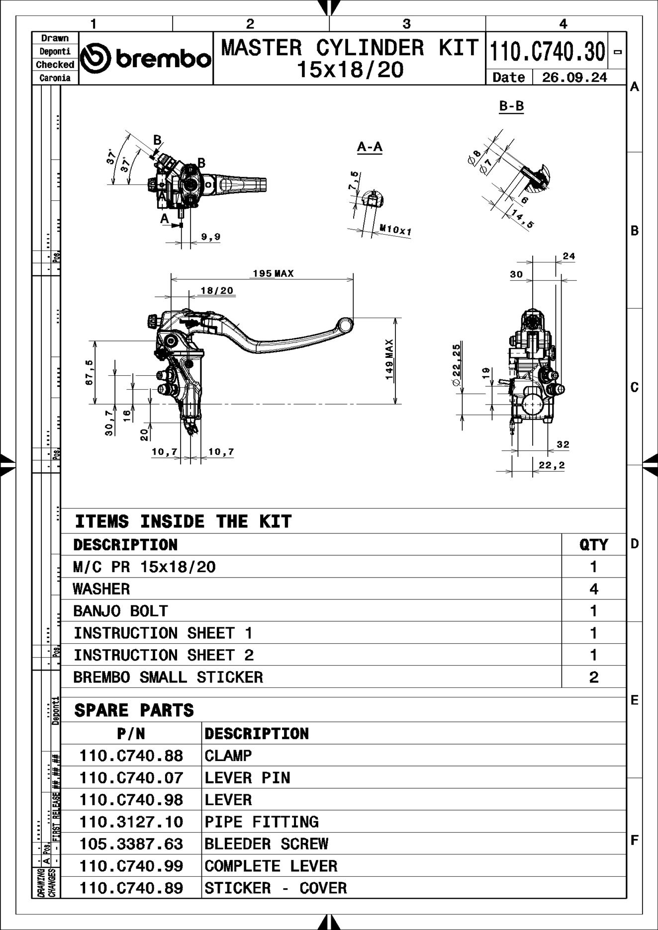 BREMBO 110C74030 UPGRADE - BrakeMasterCylinder - RCS Corsacorta Handbremszylinder (Zweirad)