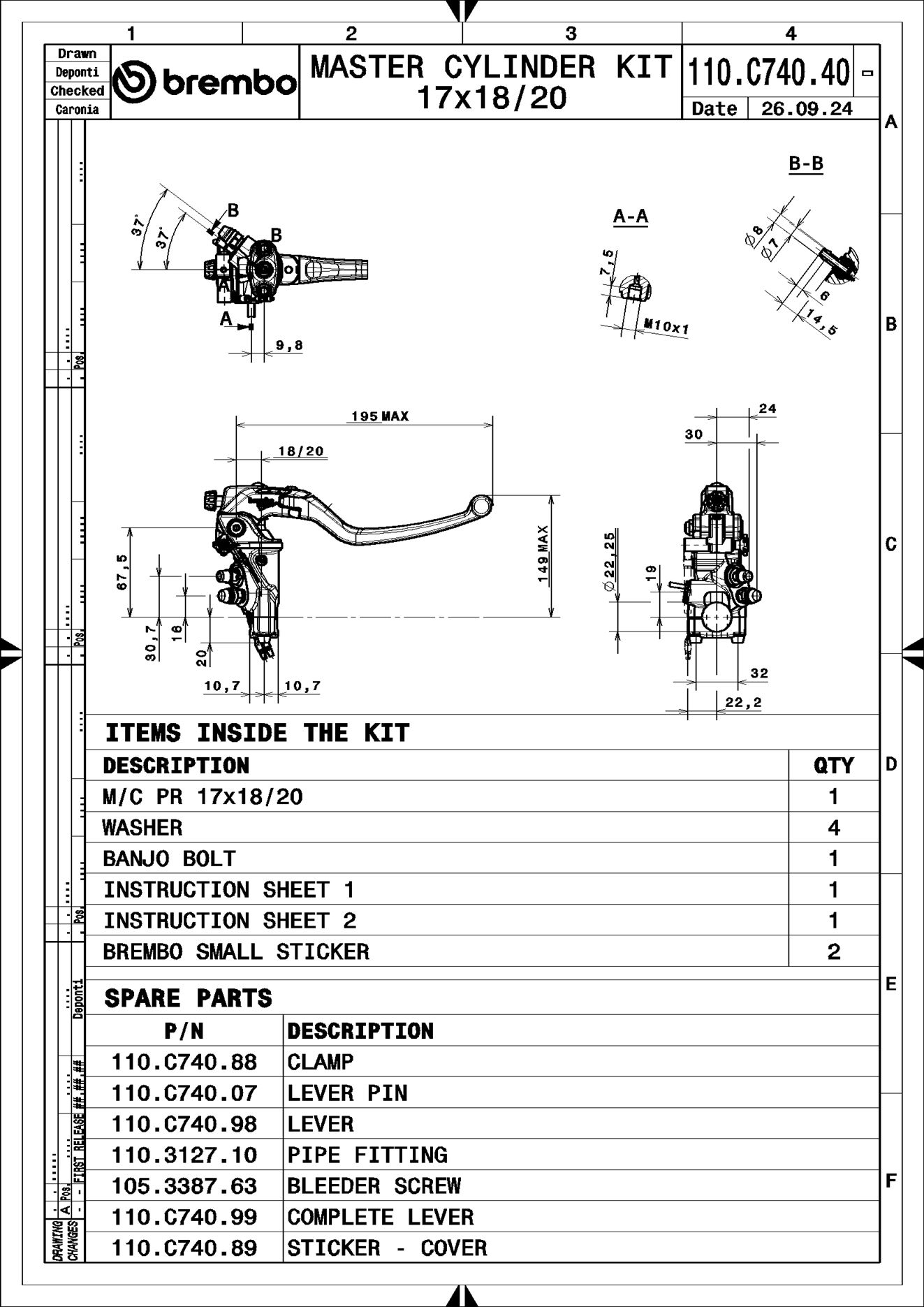 BREMBO 110C74040 UPGRADE - BrakeMasterCylinder - RCS Corsacorta Handbremszylinder (Zweirad)