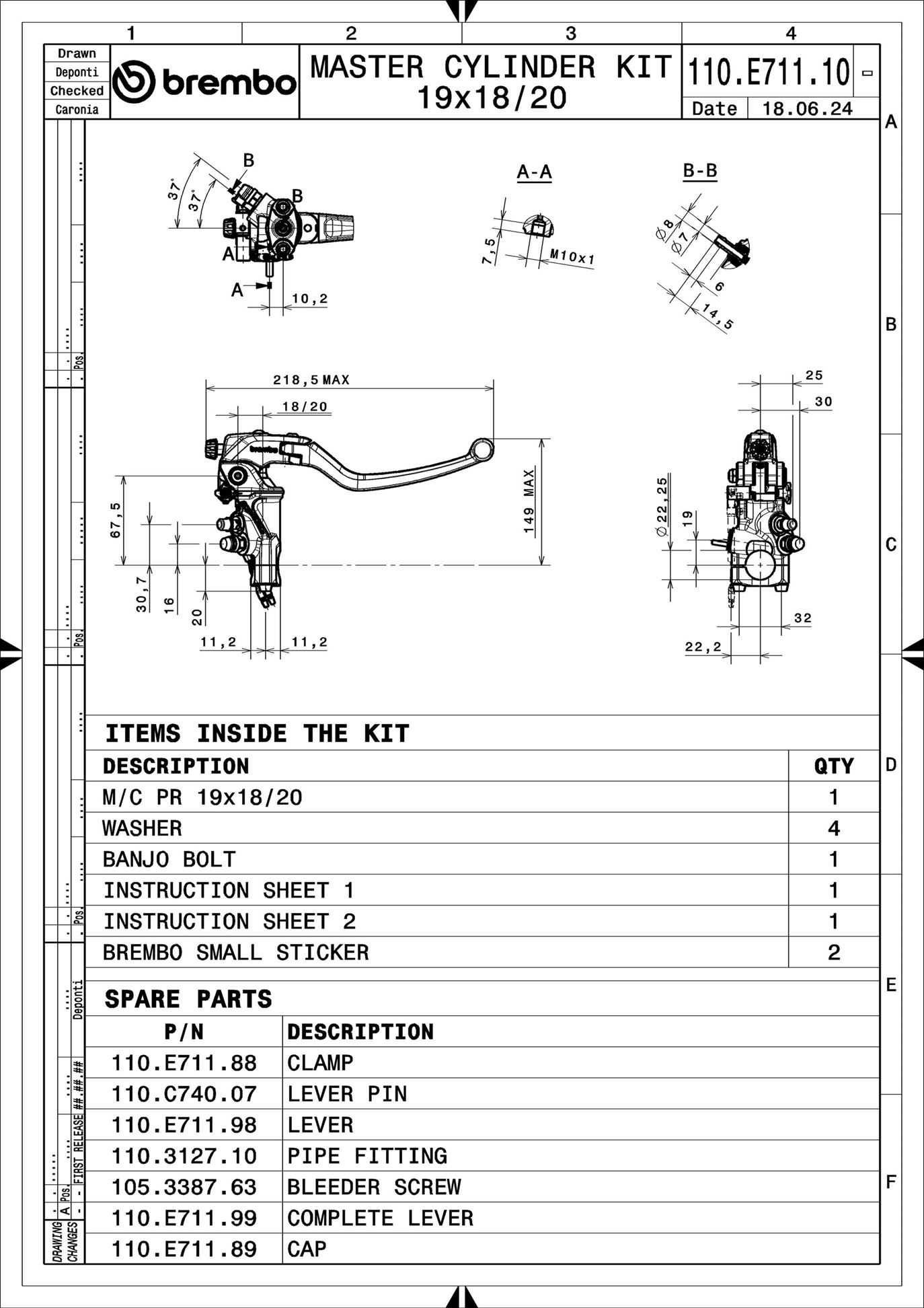 BREMBO 110E71110 UPGRADE - BrakeMasterCylinder - RCS Corsacorta RR Handbremszylinder (Zweirad)
