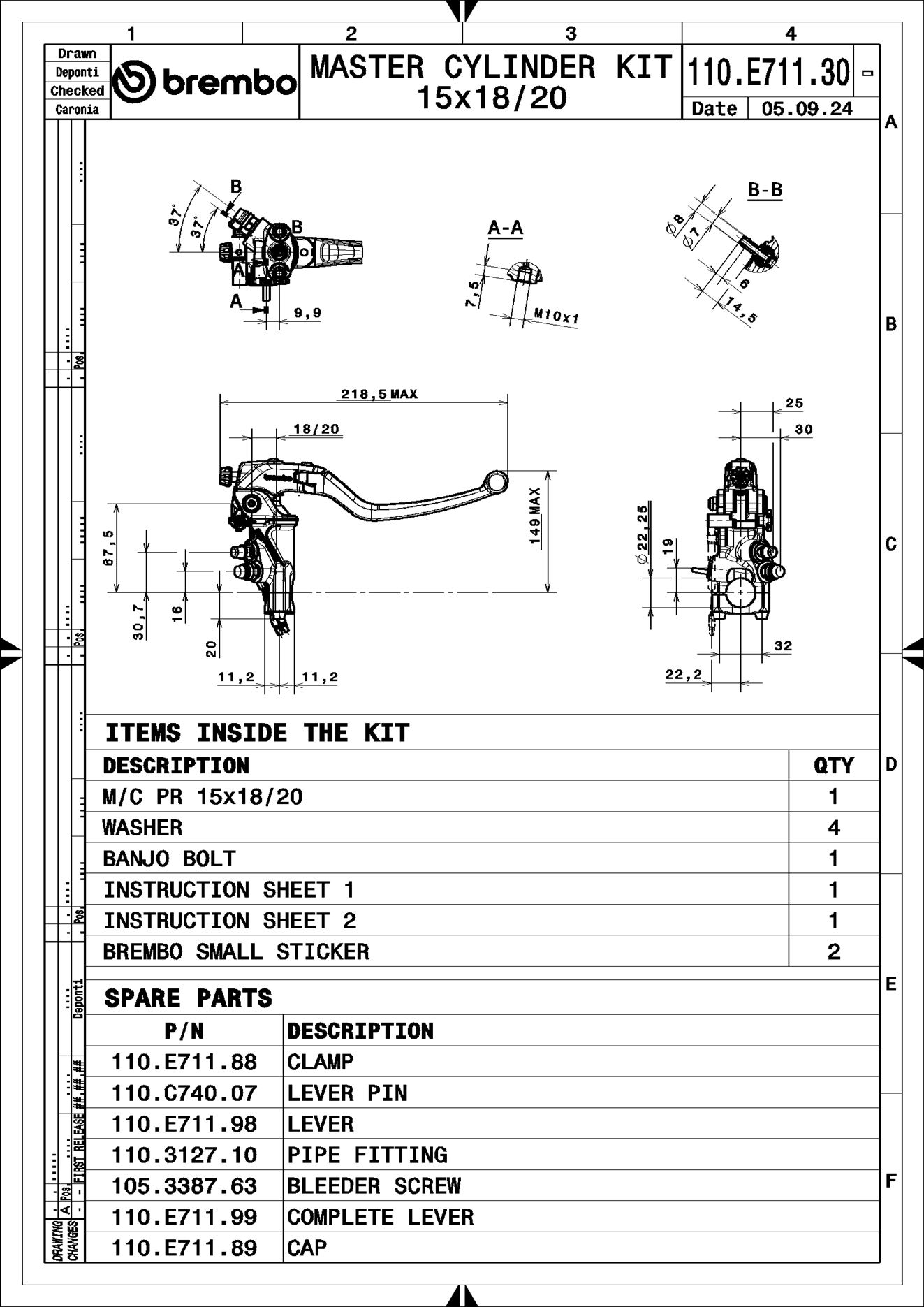BREMBO 110E71130 UPGRADE - BrakeMasterCylinder - RCS Corsacorta RR Handbremszylinder (Zweirad)