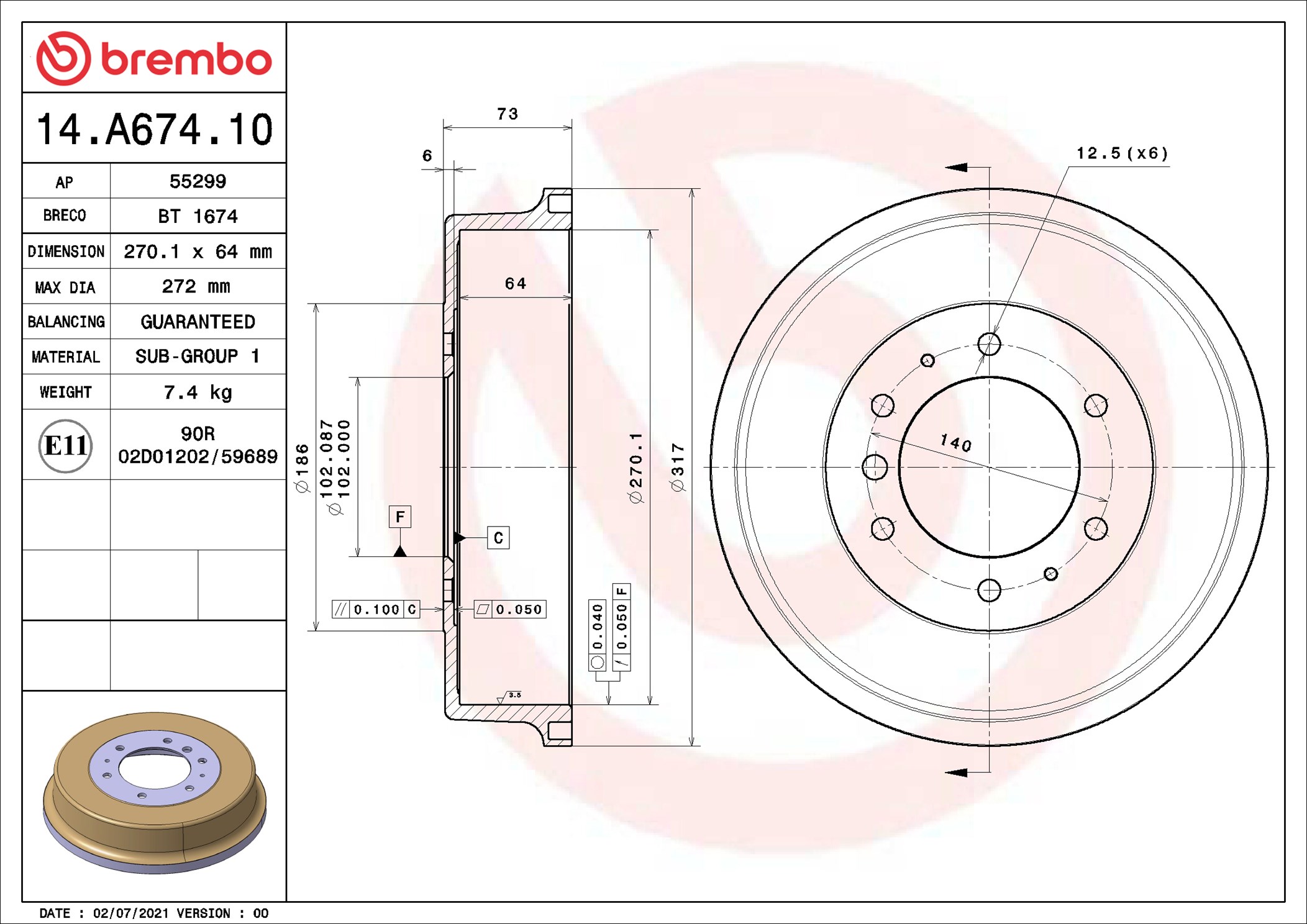 BREMBO 14.A674.10 ESSENTIAL LINE Bremstrommel