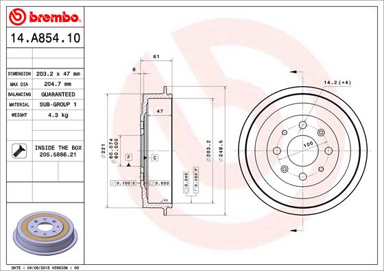 BREMBO 14.A854.10 fékdob