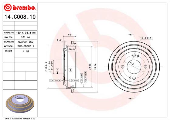 BREMBO 14.C008.10 Bremstrommel