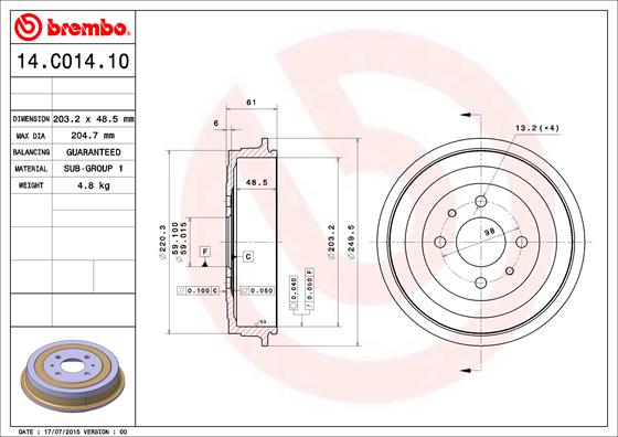 BREMBO 14.C014.10 Bremstrommel