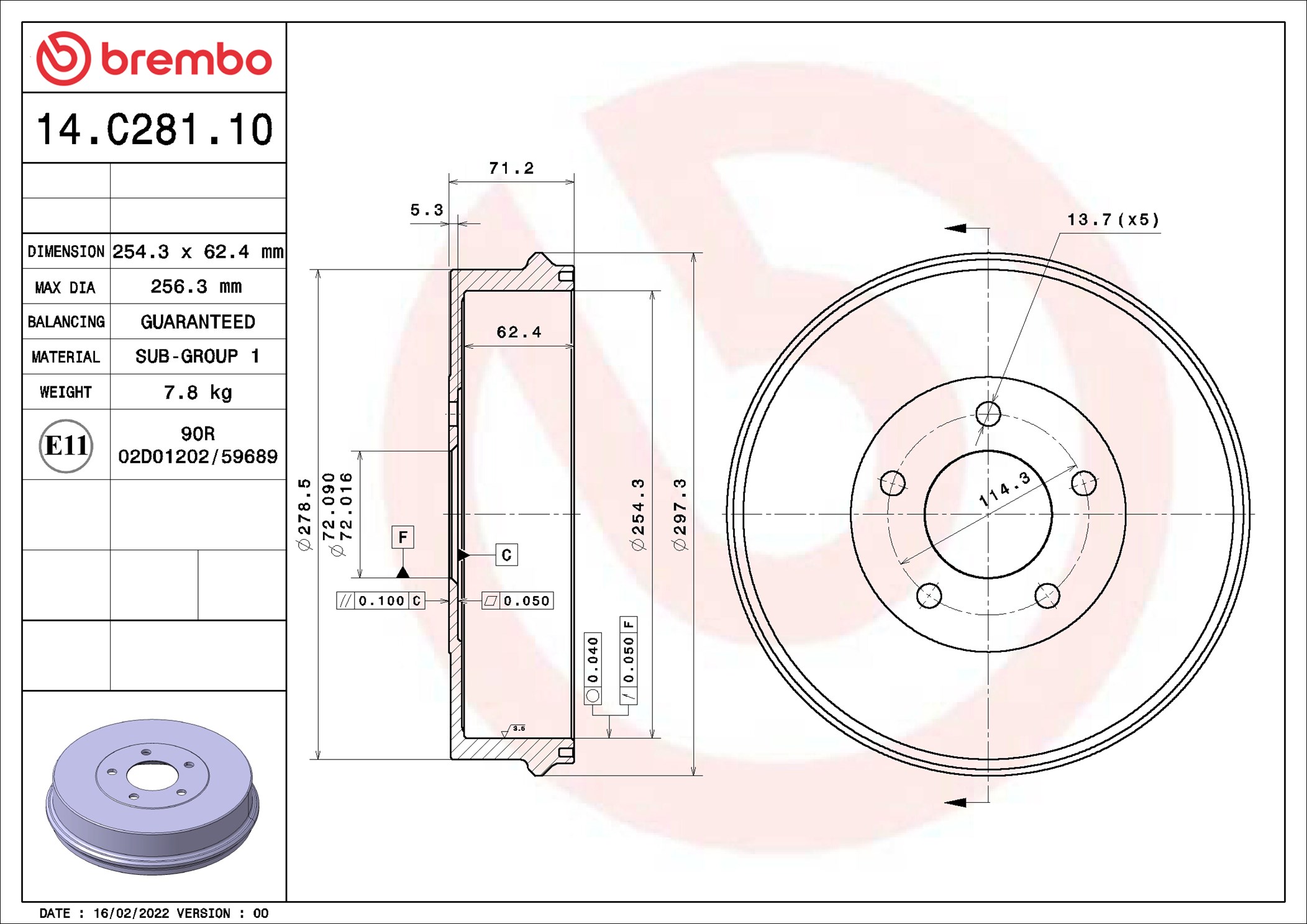 BREMBO 14.C281.10 ESSENTIAL LINE Bremstrommel