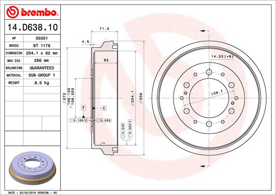 BREMBO 14.D638.10 Tamburo...