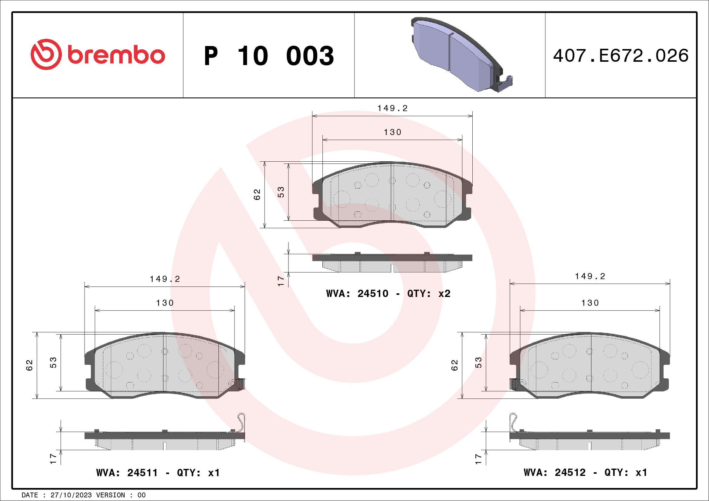 BREMBO P 10 003 Sada...