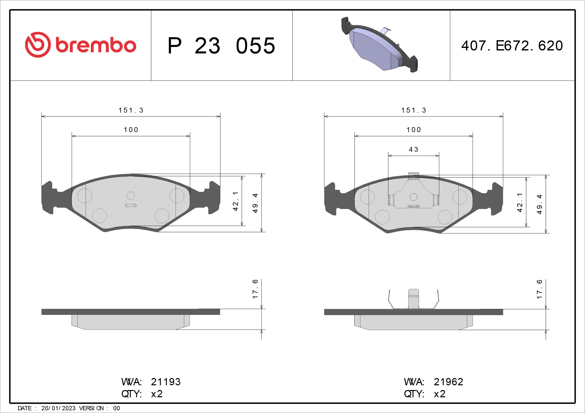 BREMBO P 23 055 Sada...