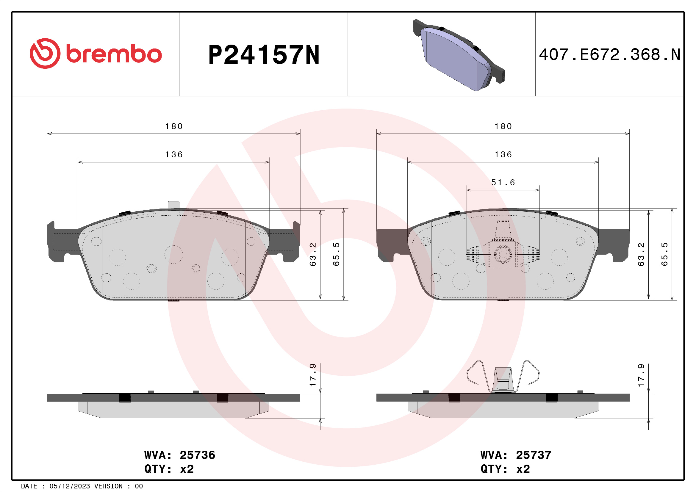 BREMBO P24157N PRIME LINE - Ceramic Bremsbelagsatz, Scheibenbremse