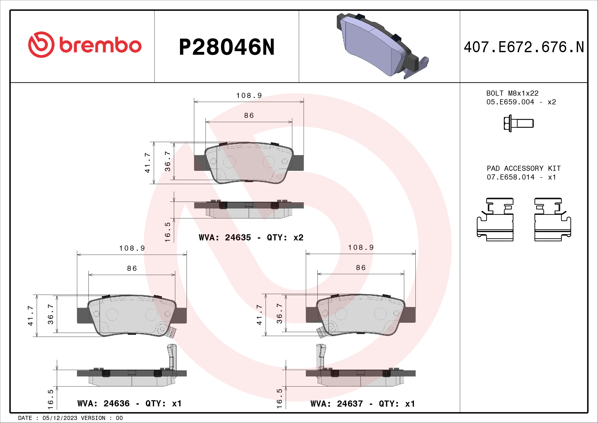 BREMBO P28046N PRIME LINE - Ceramic Bremsbelagsatz, Scheibenbremse