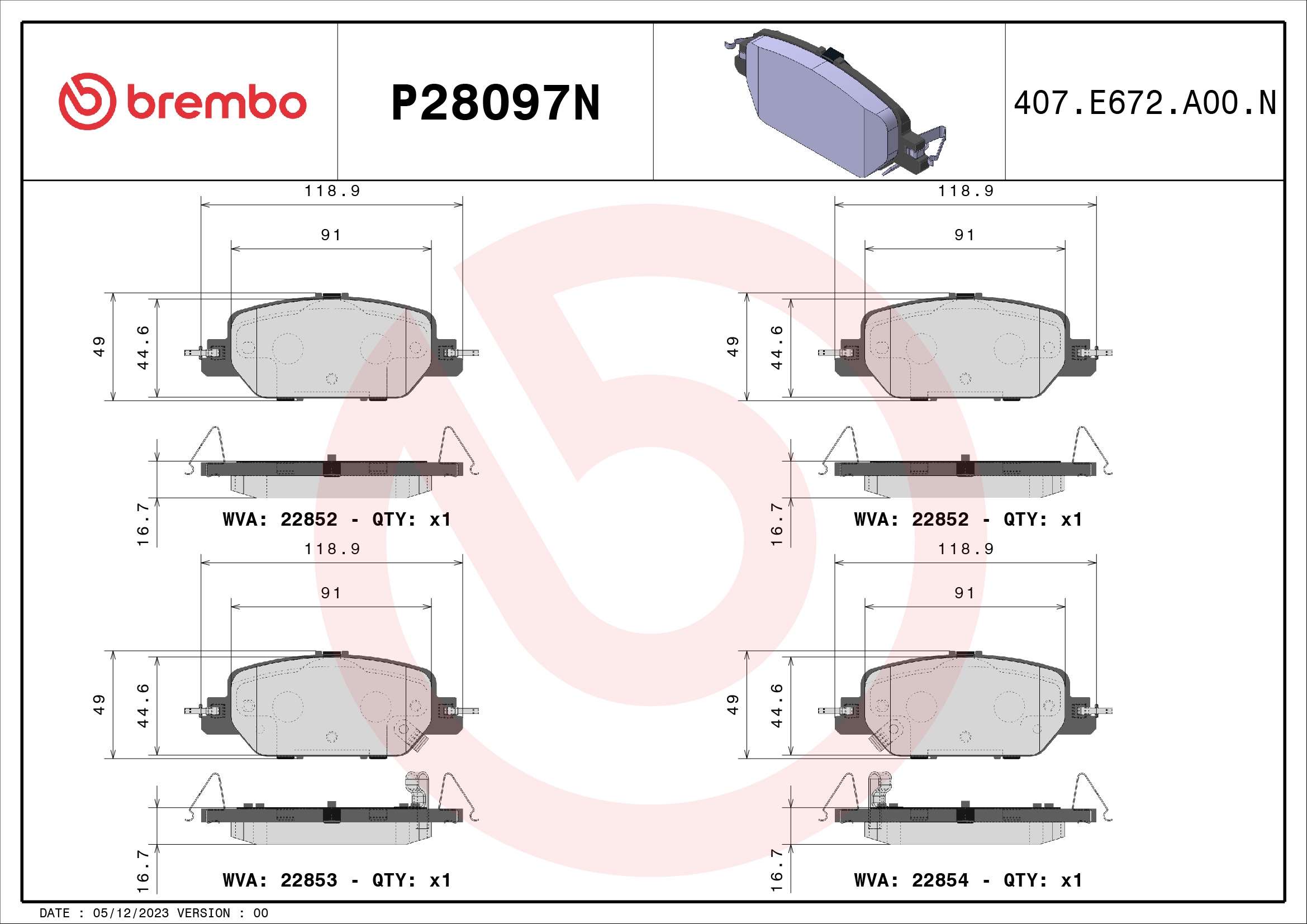 BREMBO P28097N PRIME LINE - Ceramic Bremsbelagsatz, Scheibenbremse