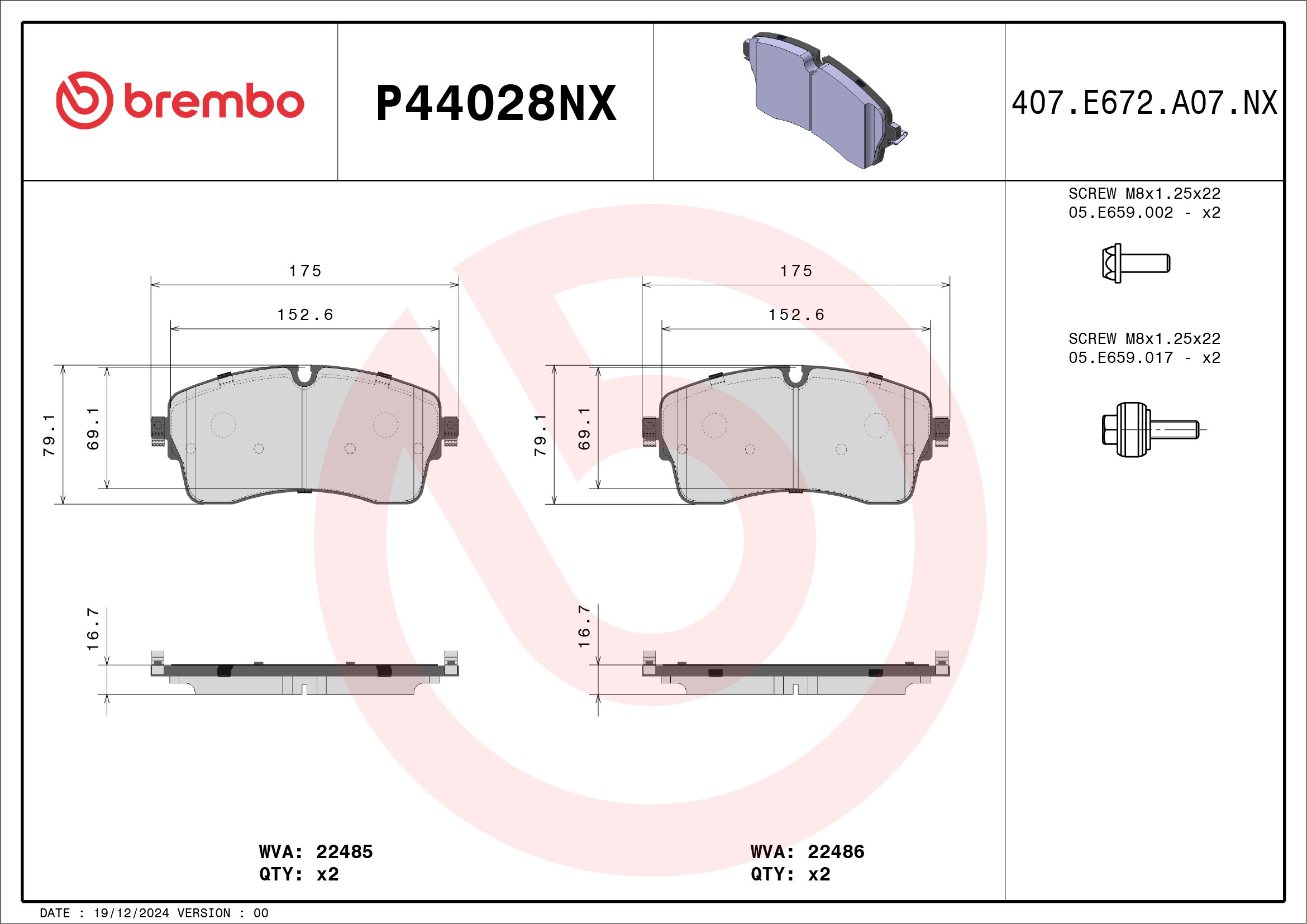 BREMBO P44028NX Brake Pad...