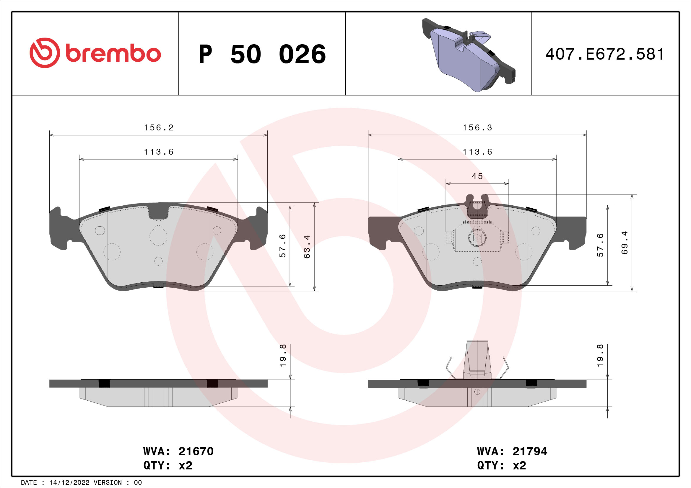 BREMBO P 50 026 Sada...