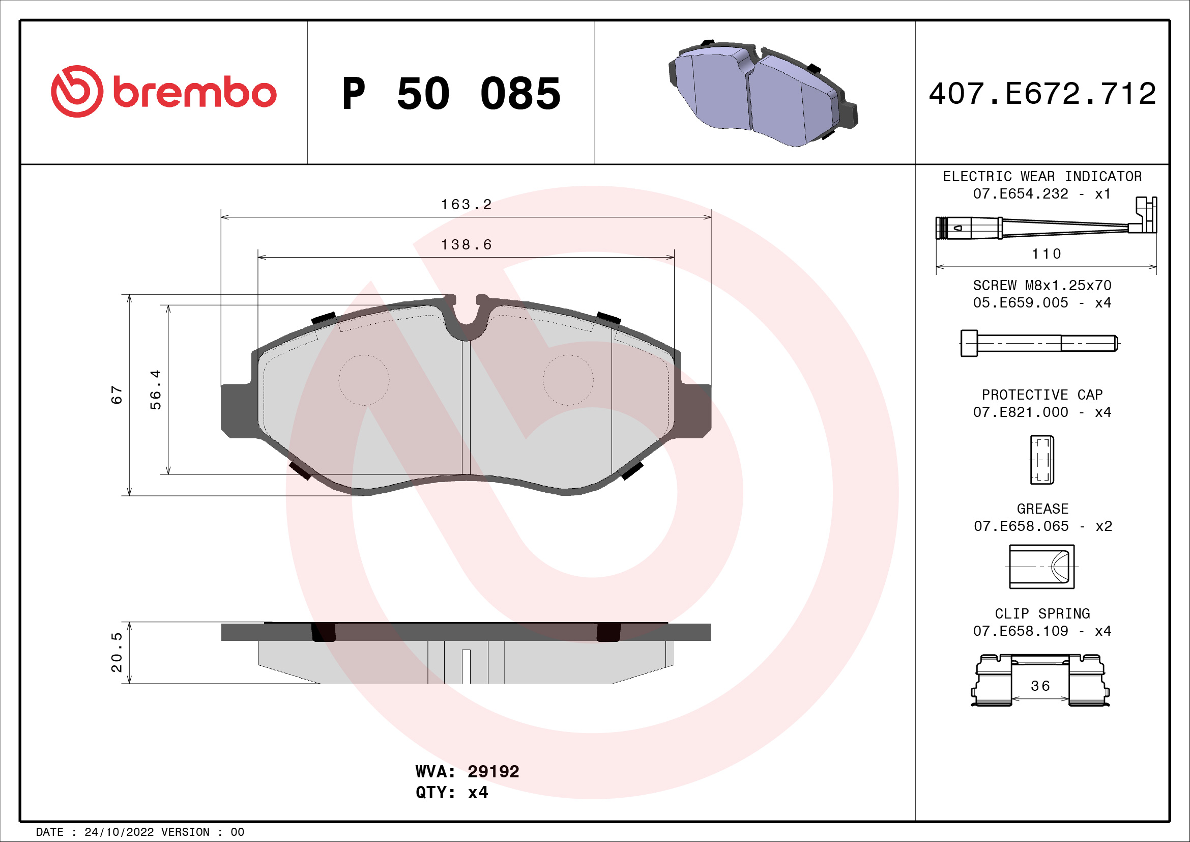 BREMBO P 50 085 Sada...