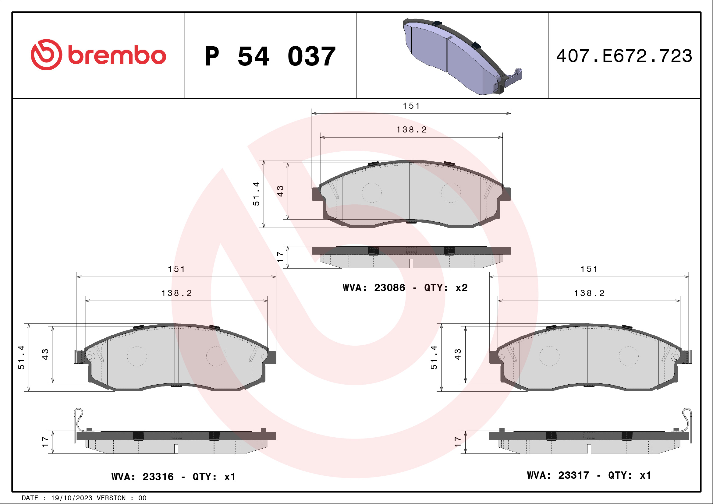 BREMBO P 54 037 Sada...