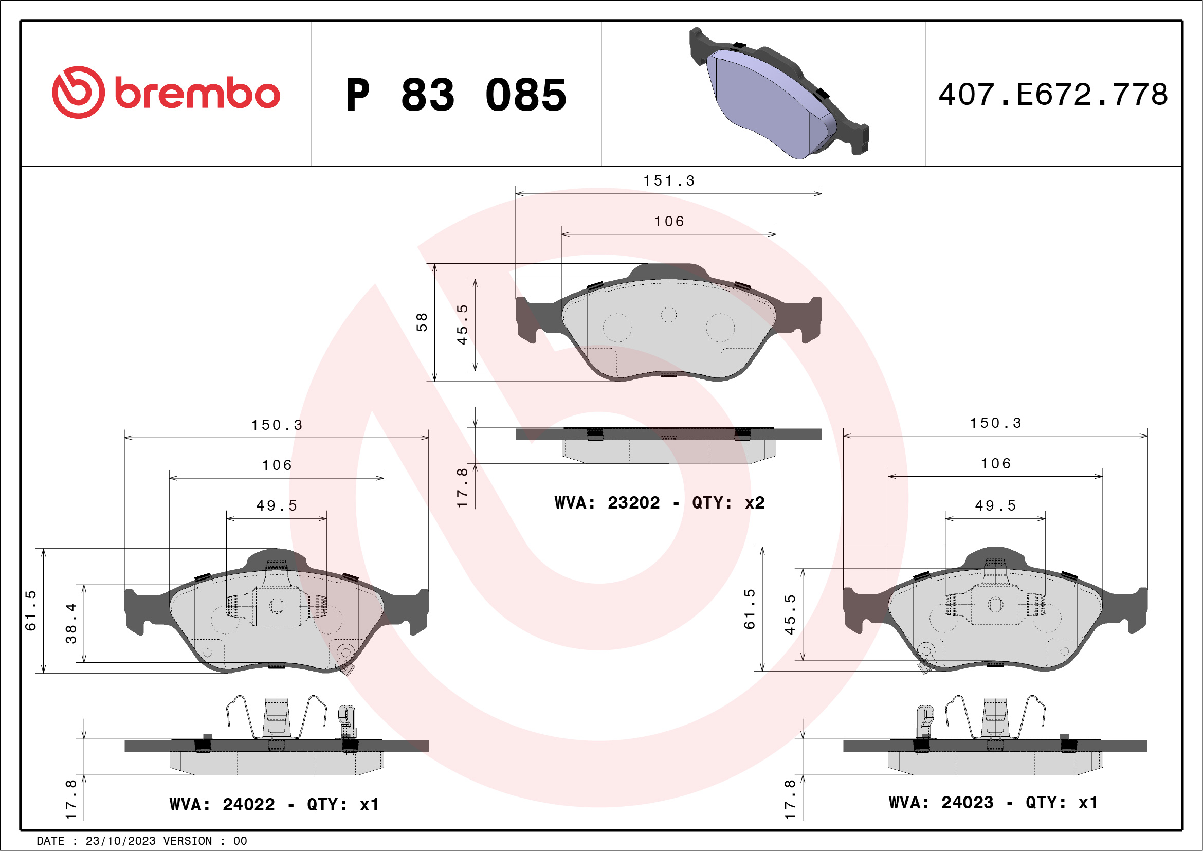 BREMBO P 83 085 Sada...