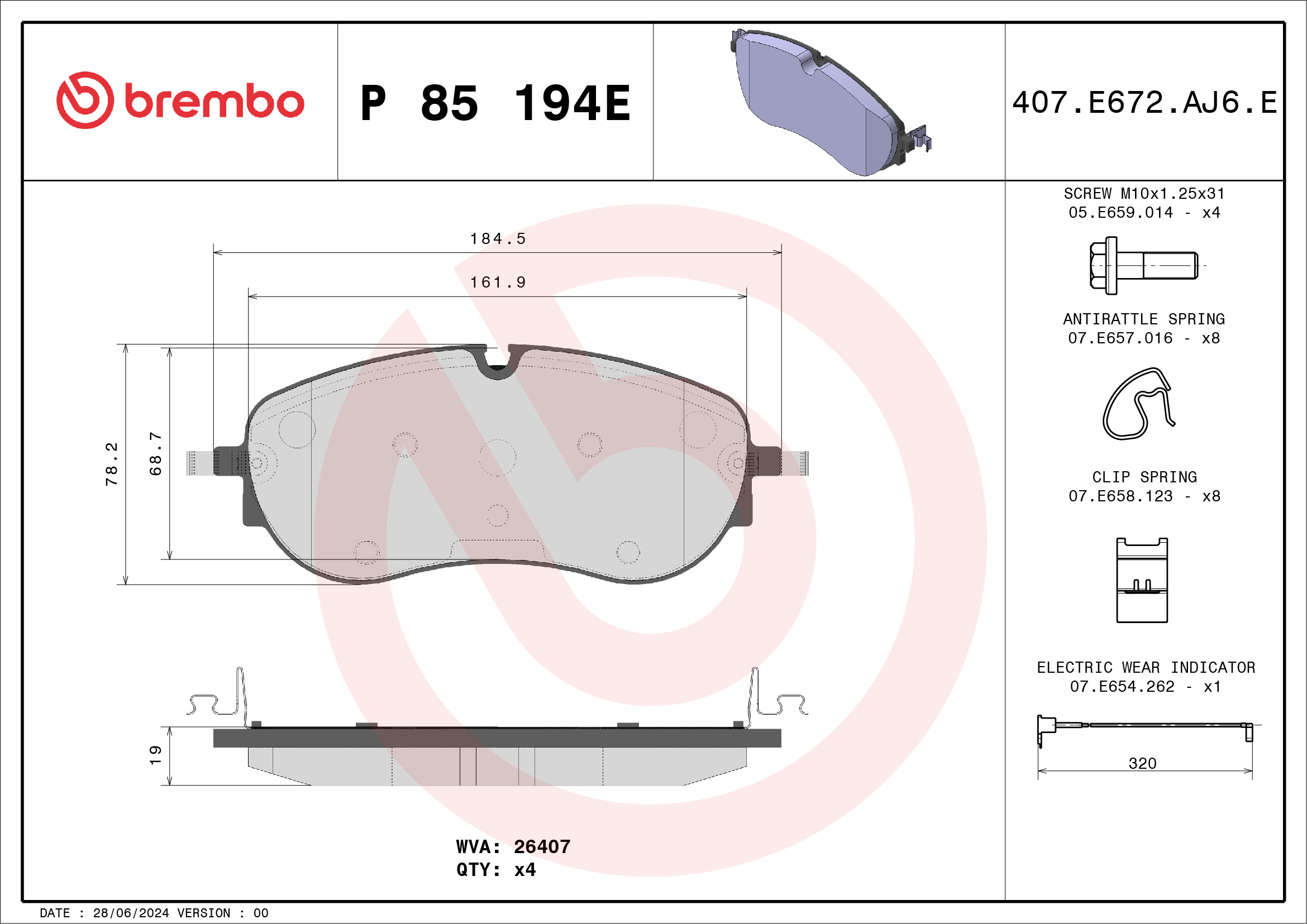 BREMBO P 85 194E BEYOND LINE - EV Sada brzdových platničiek kotúčovej brzdy