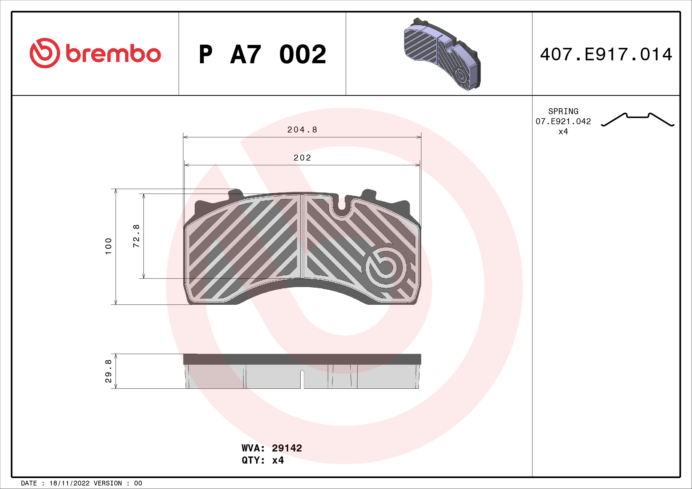 BREMBO P A7 002 PRIME LINE Bremsbelagsatz, Scheibenbremse