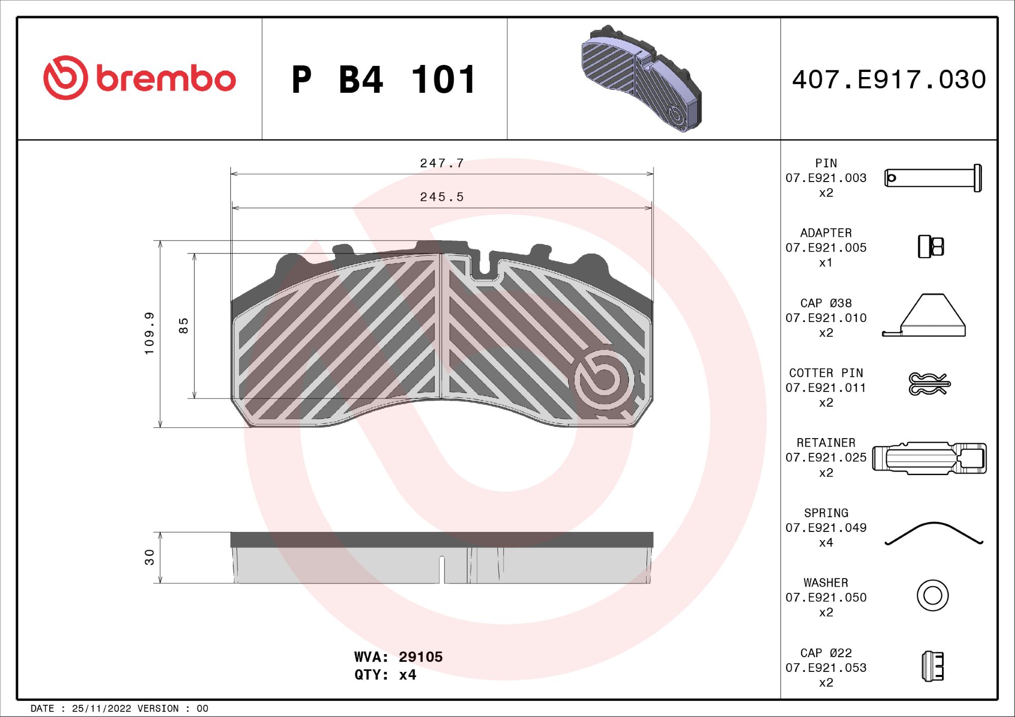 BREMBO P B4 101 PRIME LINE Bremsbelagsatz, Scheibenbremse