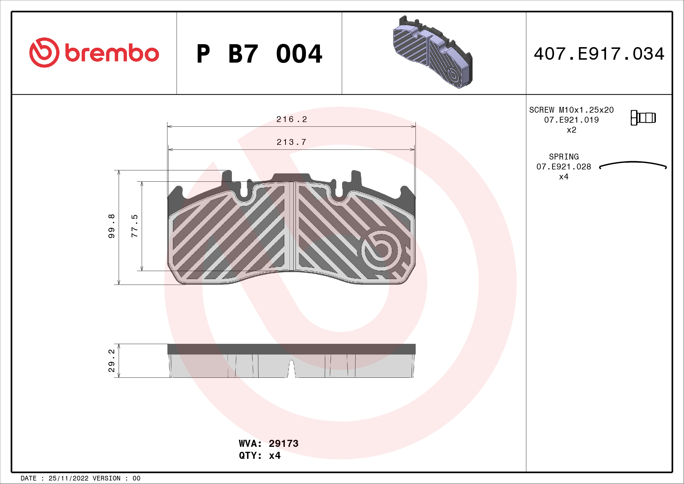 BREMBO P B7 004 PRIME LINE Bremsbelagsatz, Scheibenbremse