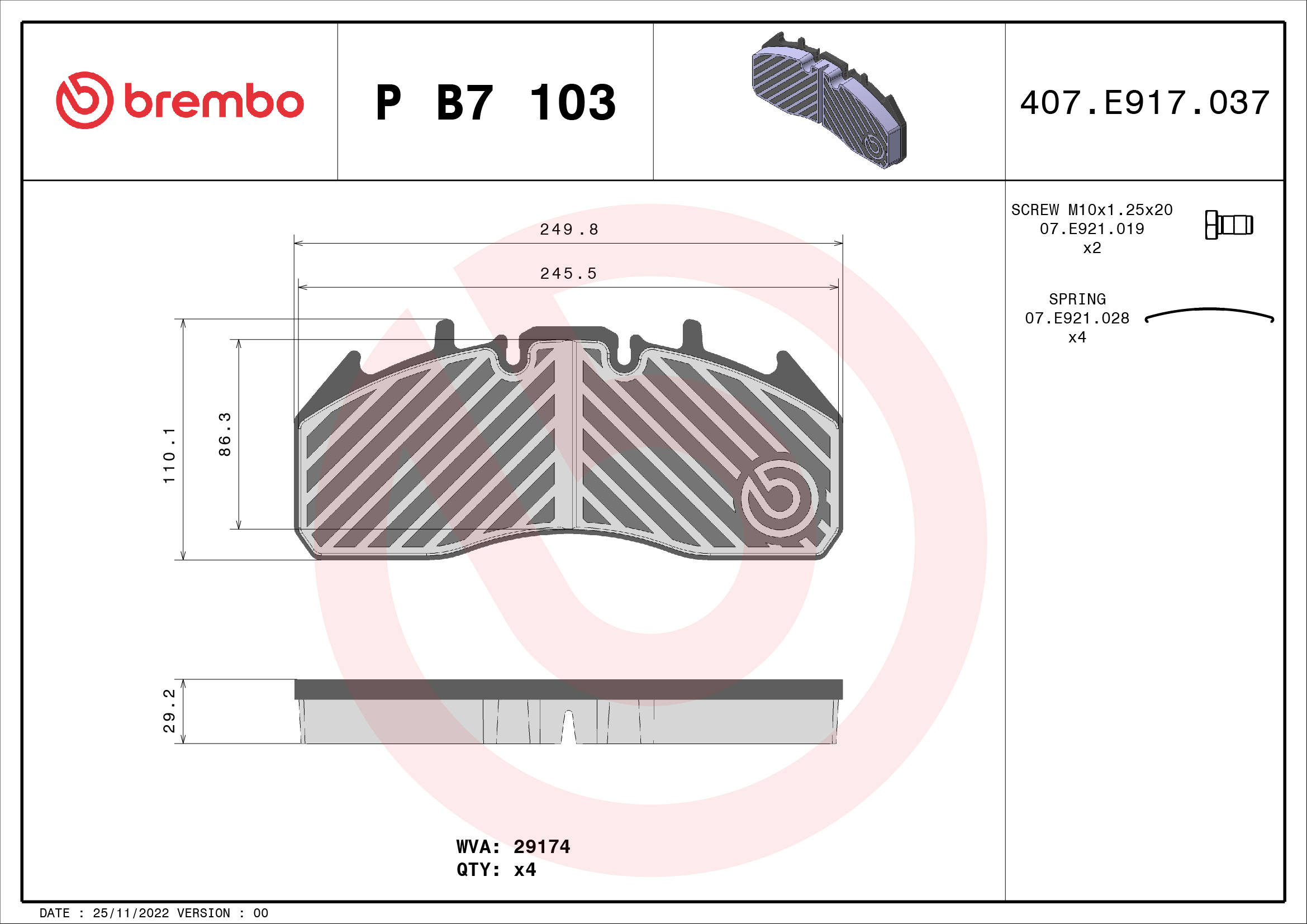 BREMBO P B7 103 PRIME LINE Bremsbelagsatz, Scheibenbremse