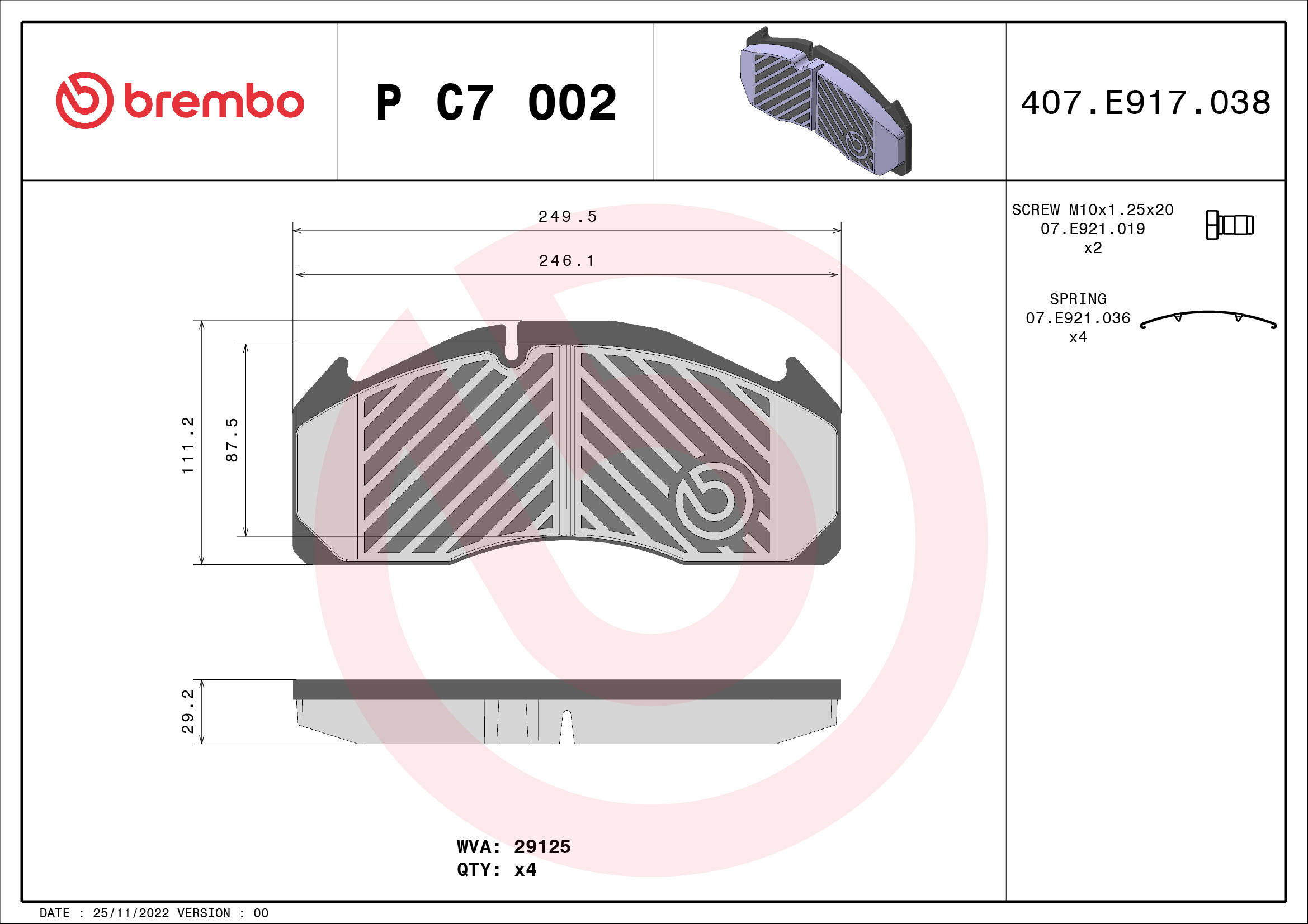 BREMBO P C7 002 PRIME LINE Bremsbelagsatz, Scheibenbremse