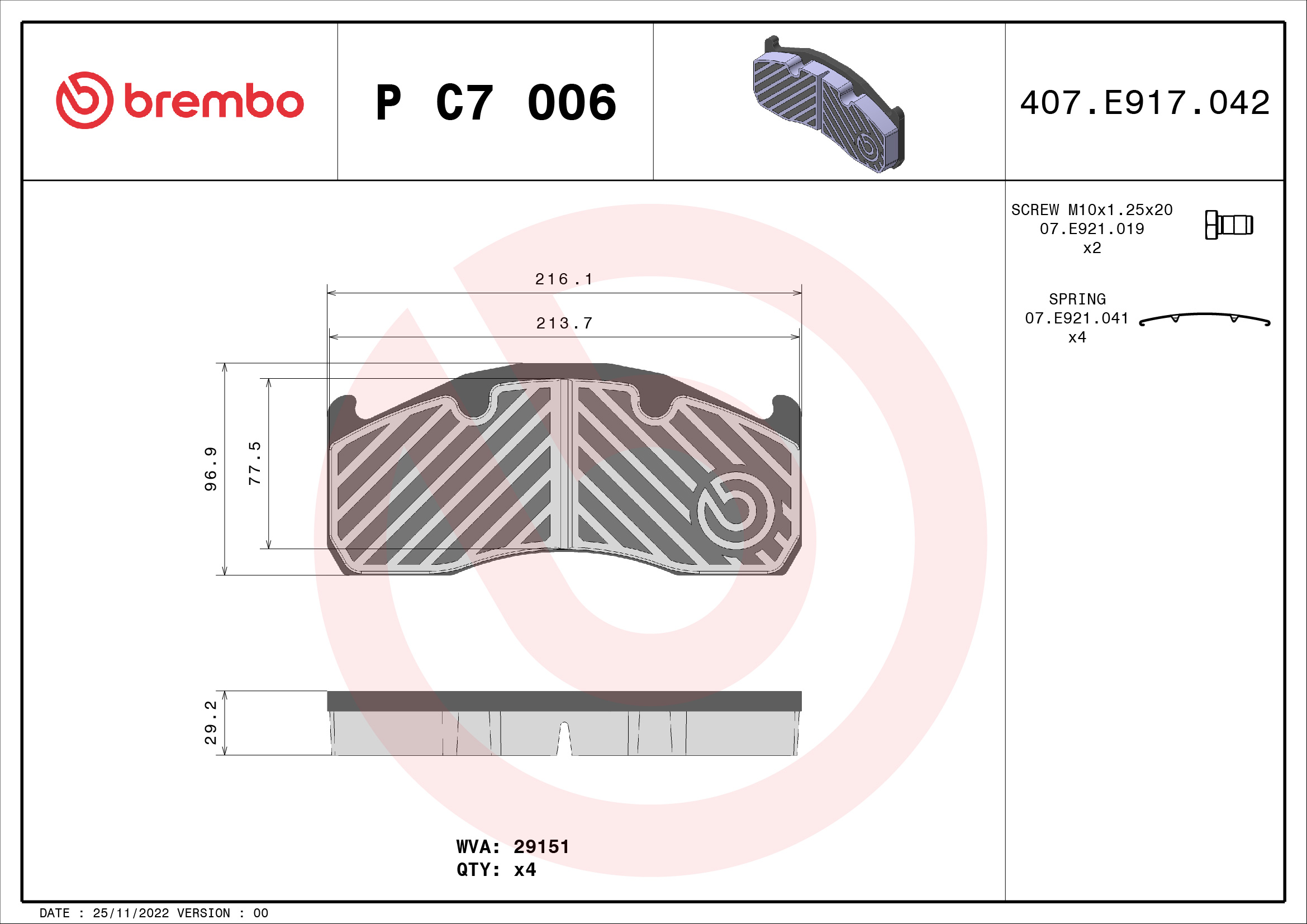 BREMBO P C7 006 PRIME LINE Bremsbelagsatz, Scheibenbremse