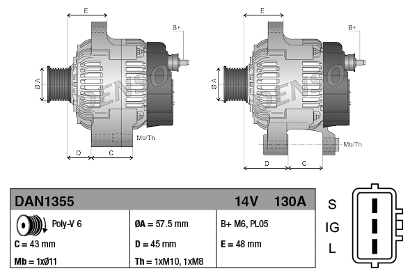 DENSO DAN1355 Alternatore