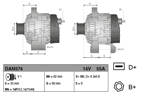 DENSO DAN574 Alternator