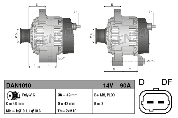 DENSO DAN1010 Γεννήτρια for CITROËN PEUGEOT