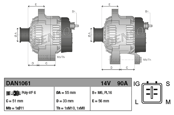 DENSO DAN1061 Alternator for TOYOTA