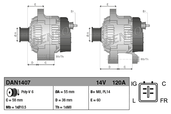 DENSO DAN1407 Alternator...