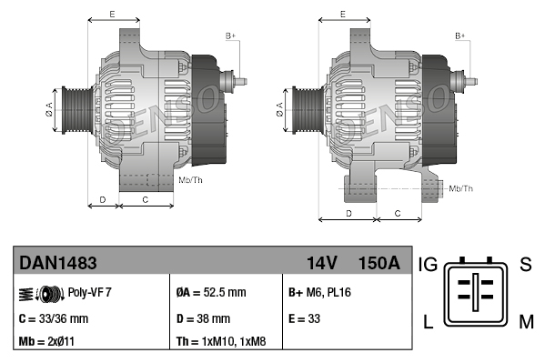 DENSO DAN1483 Alternator...