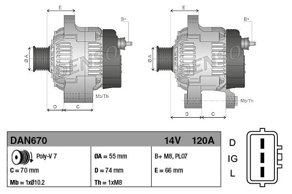 DENSO DAN670 Γεννήτρια for LAND ROVER